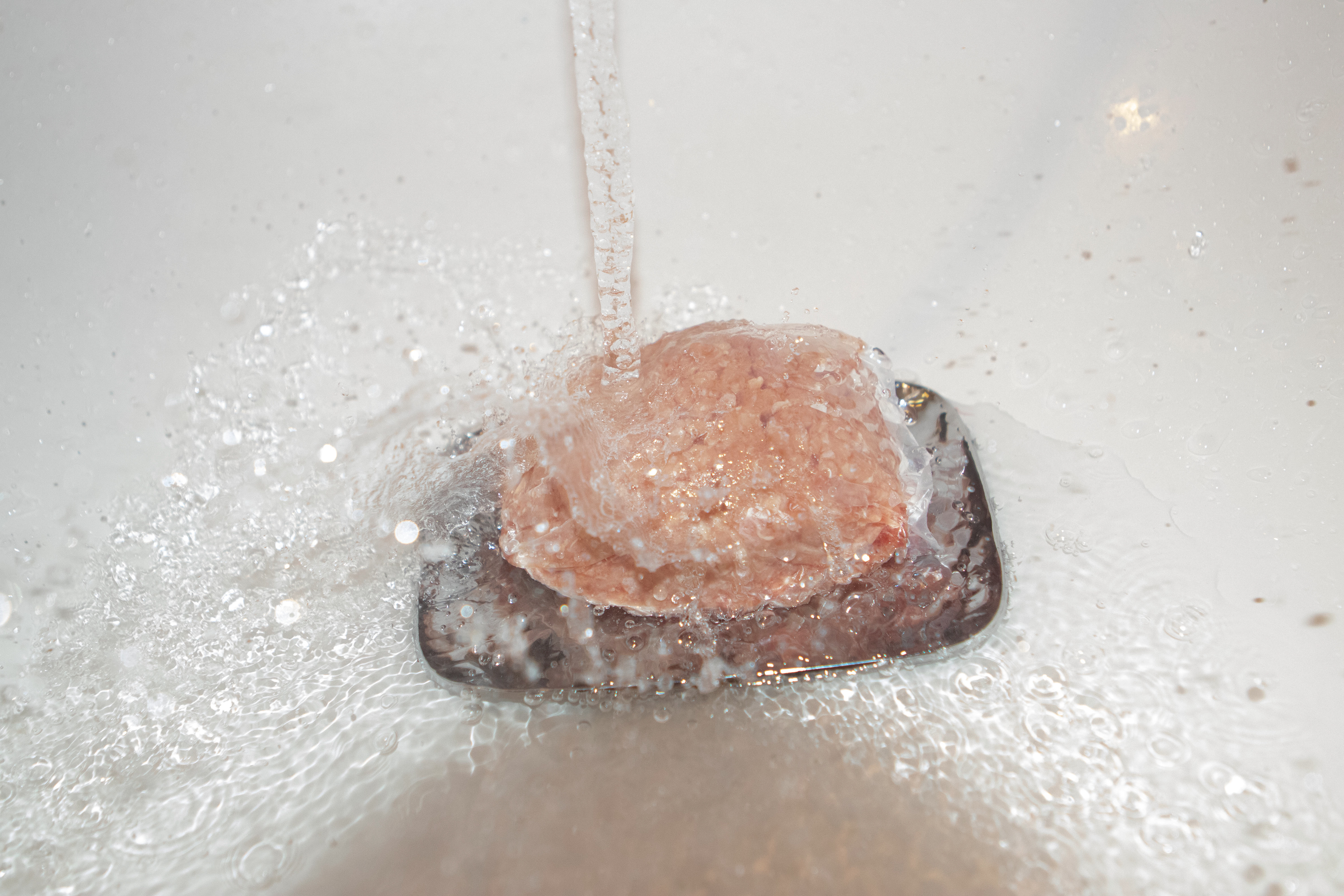 Water over bagged meat