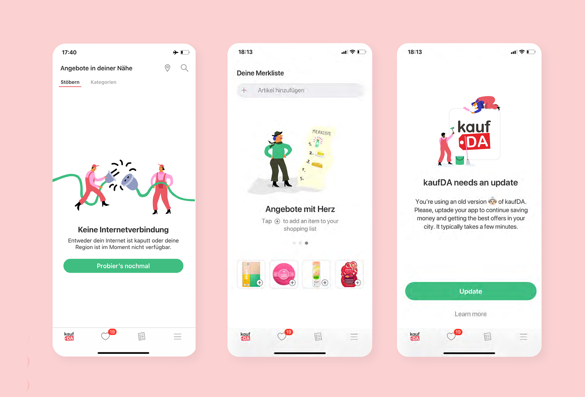App illustrations for previously empty screens