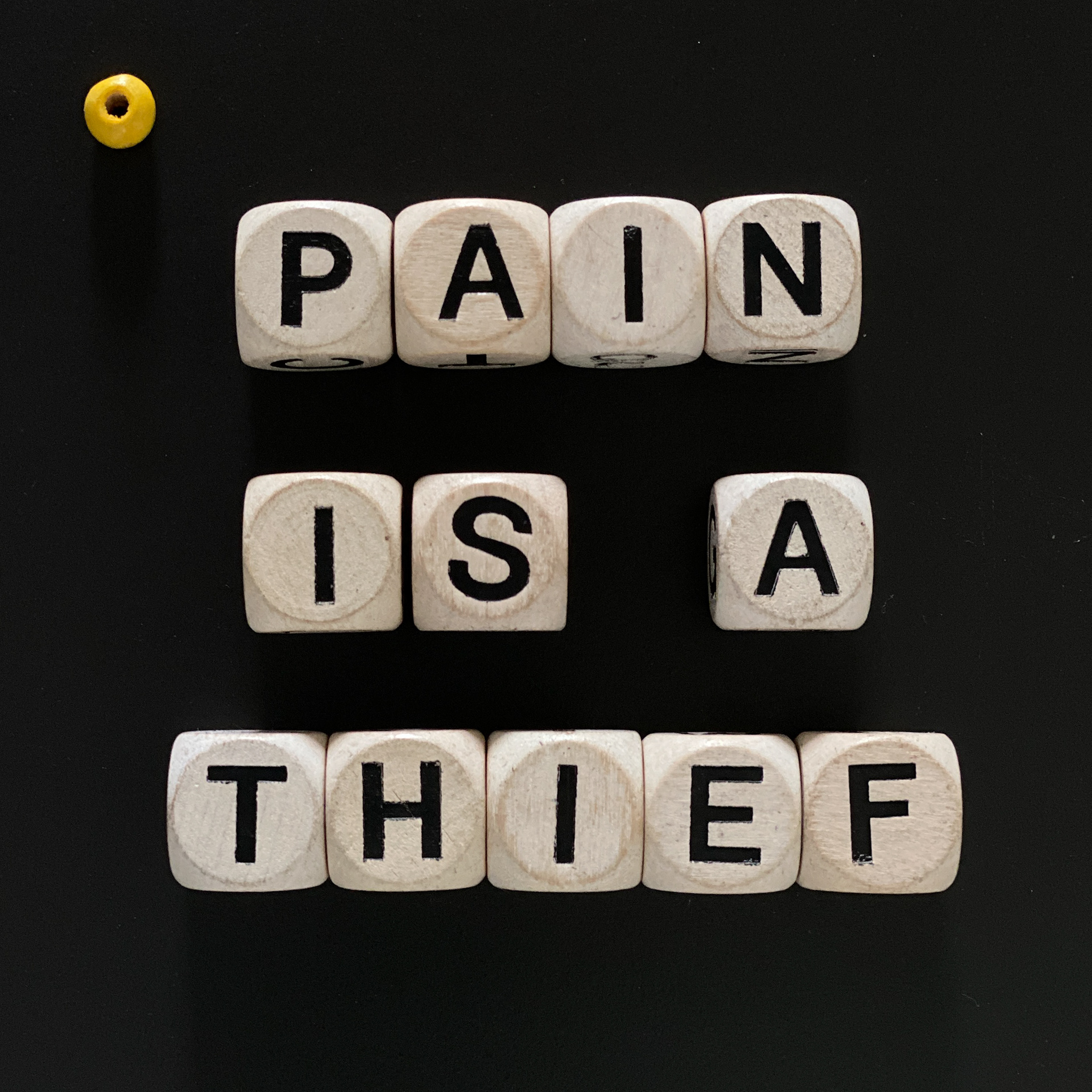 Pain is a thief.   It steals my focus, my sleep, my words, my ability to think clearly, my energy, my plans, my movements, my ability to relax, my love of food, my emotional control. 