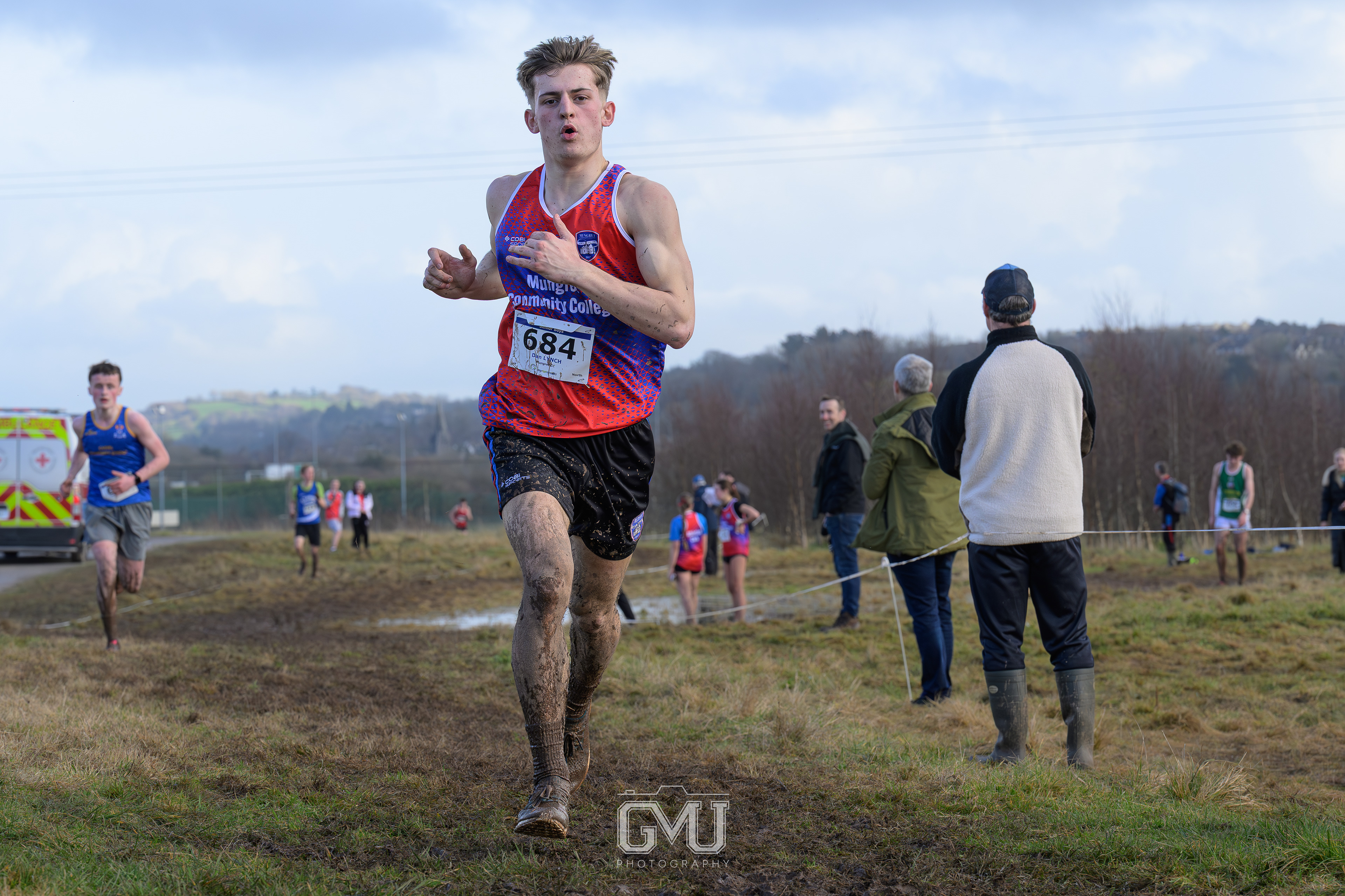 Runner heading for the finish line, Munster Schools Cross Country Champs 2025, Cork