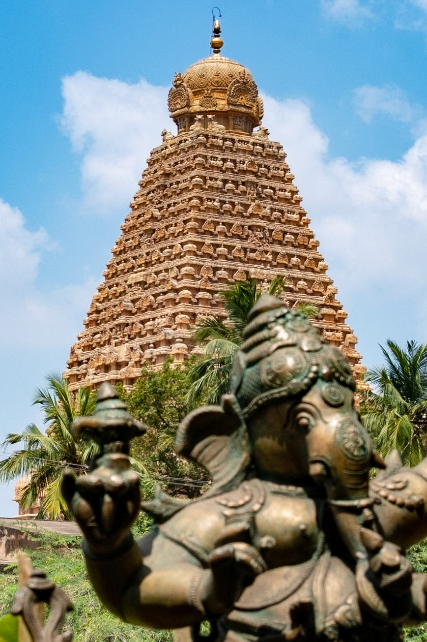 Brihadeesvara Temple from a bronze casting workshop - Tanjore