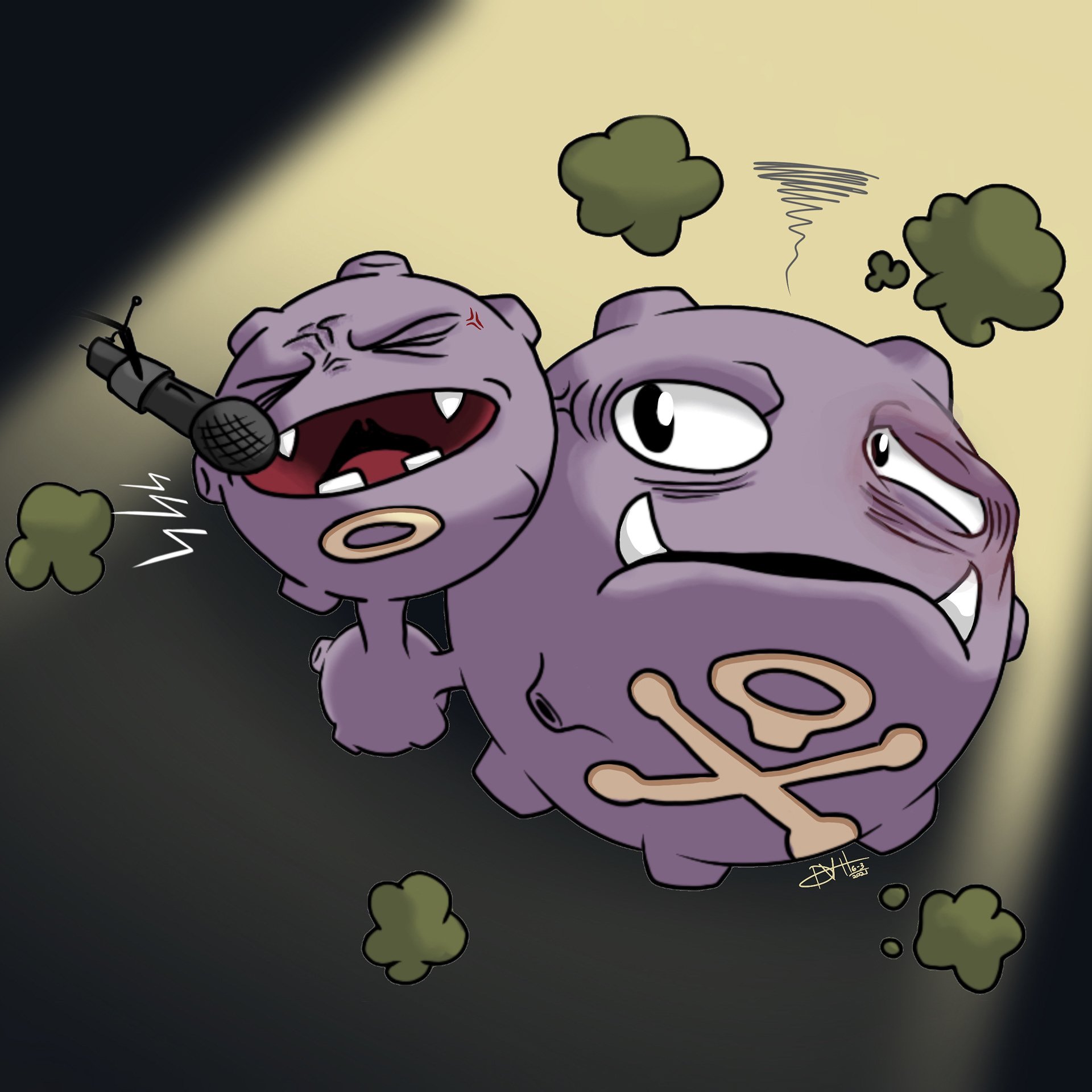 I always imagined that the little head on a Weezing would be the rowdy one, and the big one would be really worried that they were bothering someone.