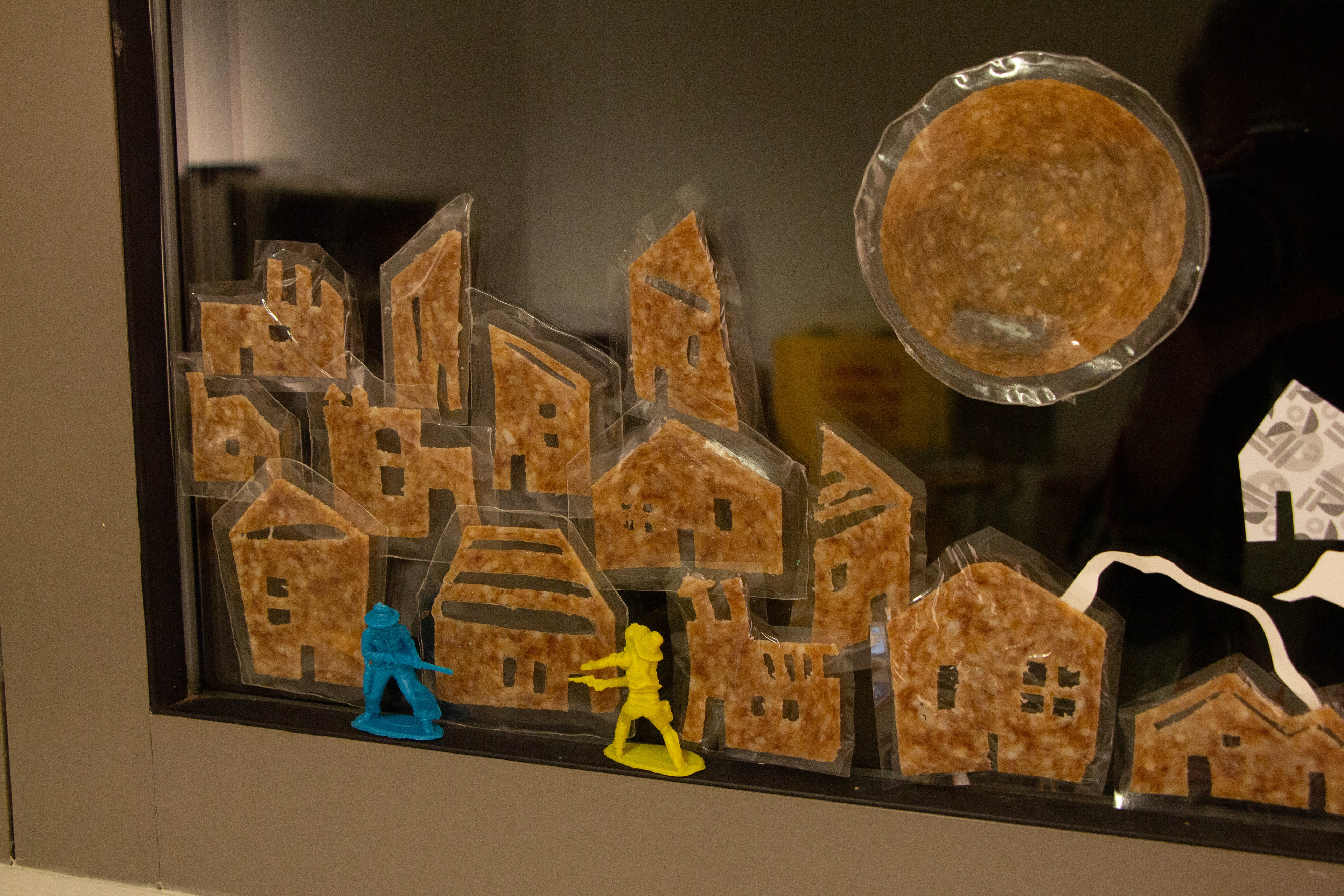"Salami City Nighttime", Laminated Salami, 2019