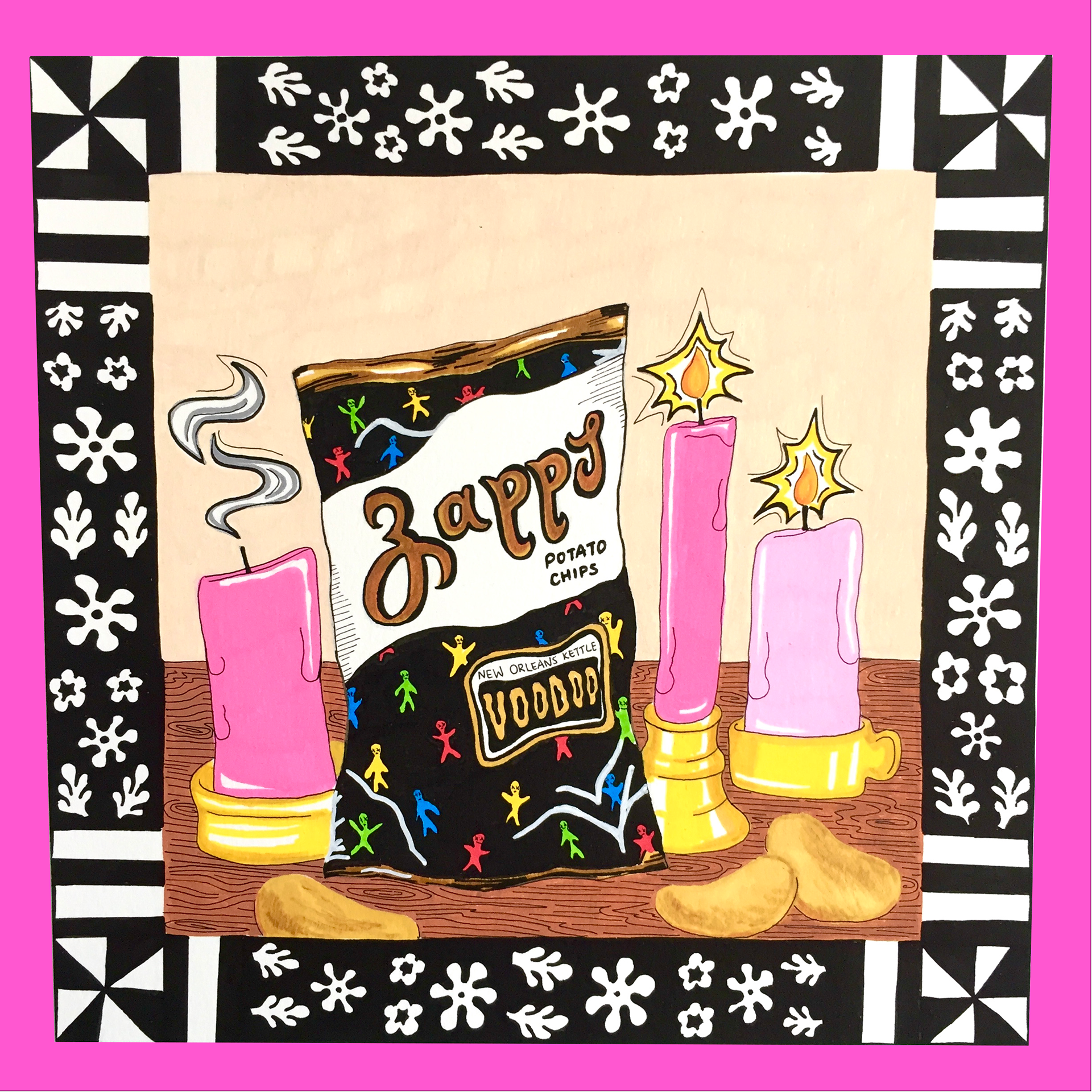 "Chips are for Girls", Marker on Bristol, 2021.