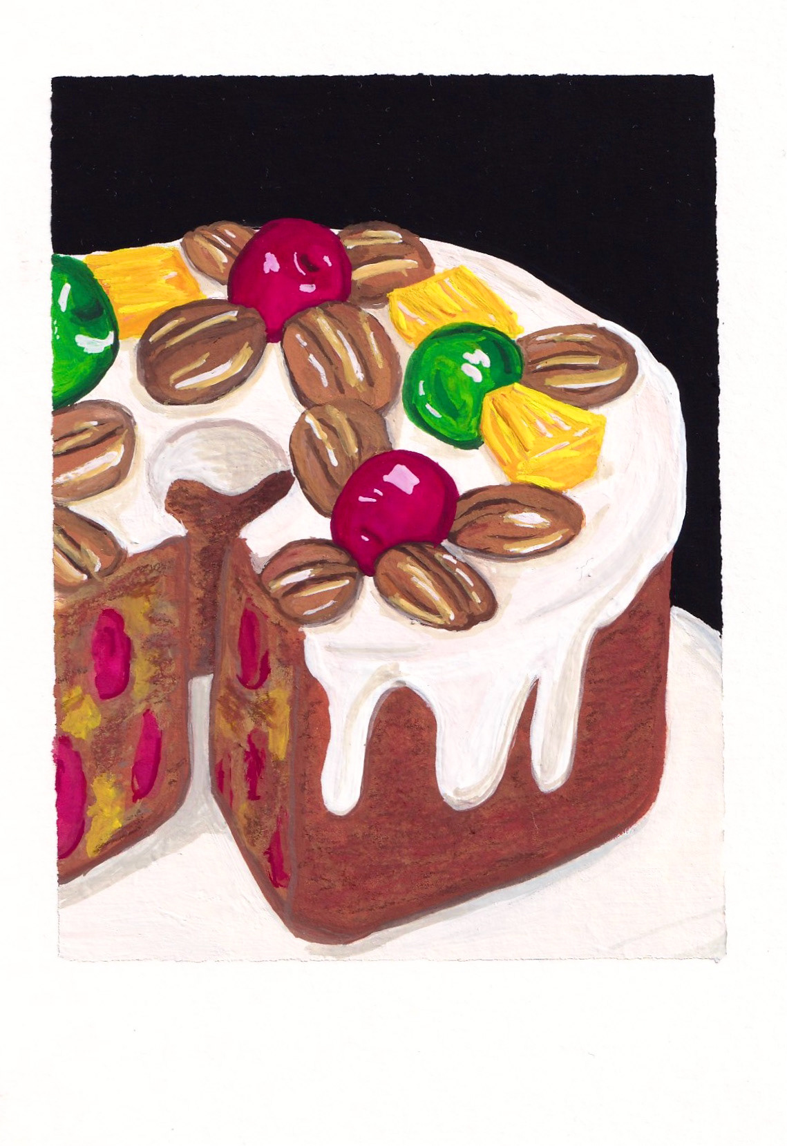 "Fruit Cake", Gouache on Paper, 2021.
