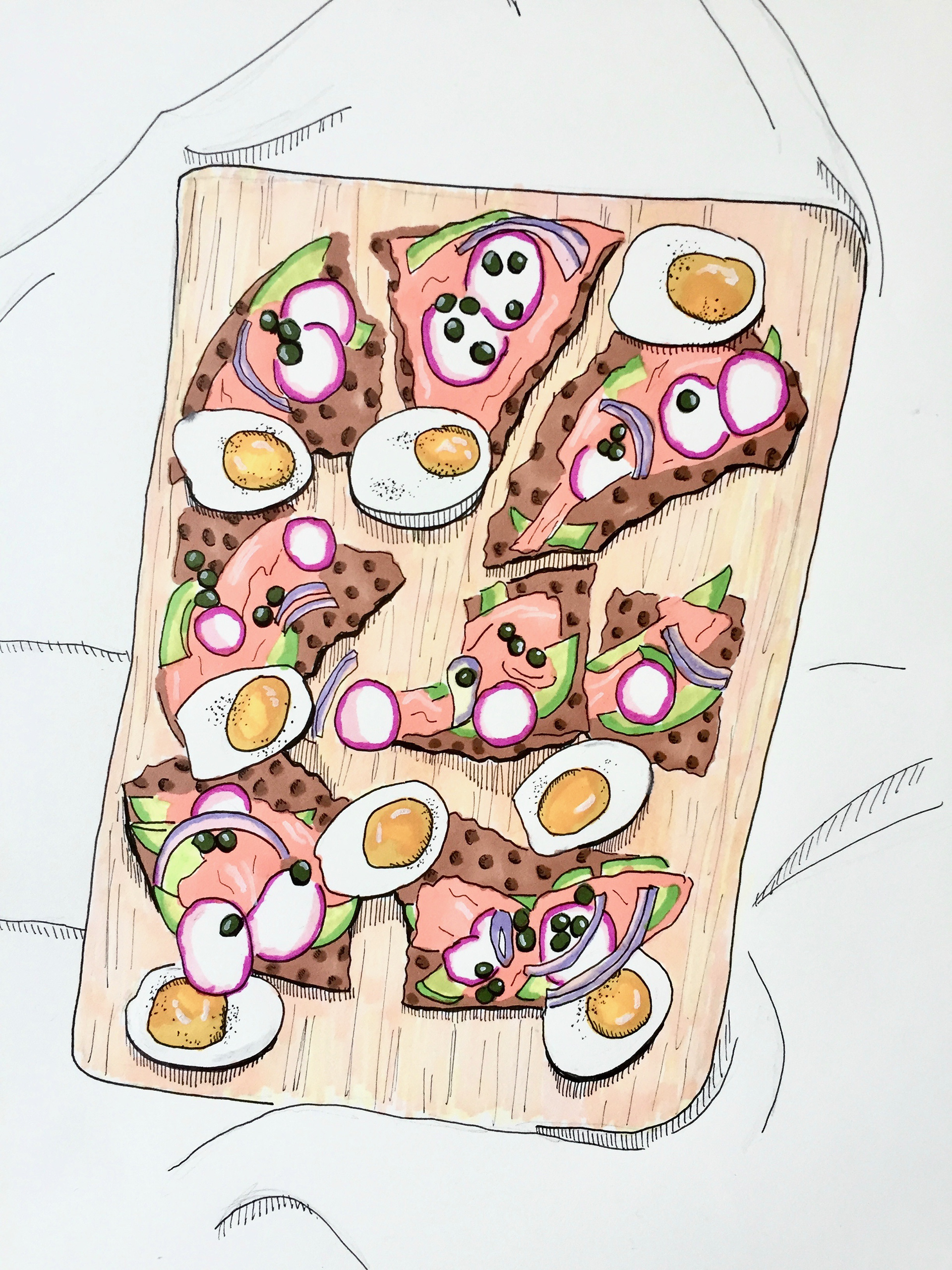 "Smørrebrød", Prima Color Marker and Ink on Paper, 2020.