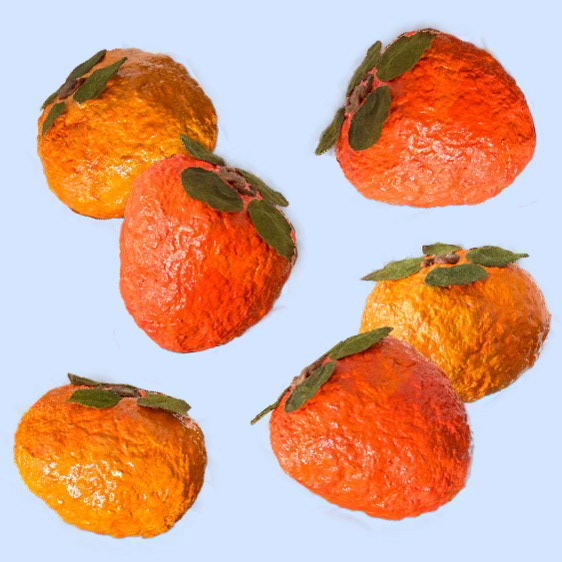 "Persimmons", paper pulp, joint compound, acrylic, 2023.