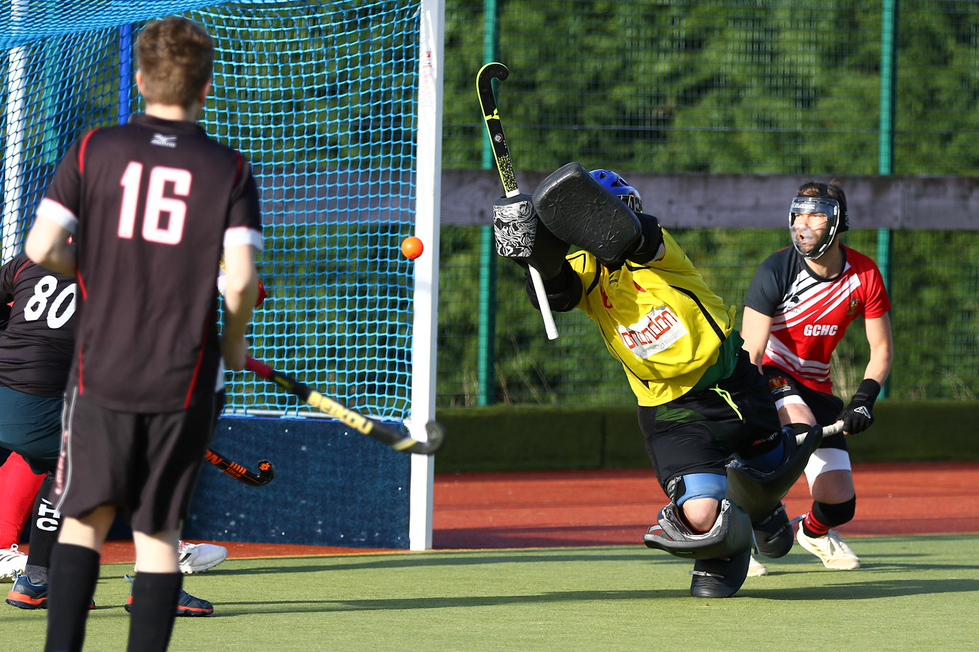 A clean save by Gloucester City Hockey keeper