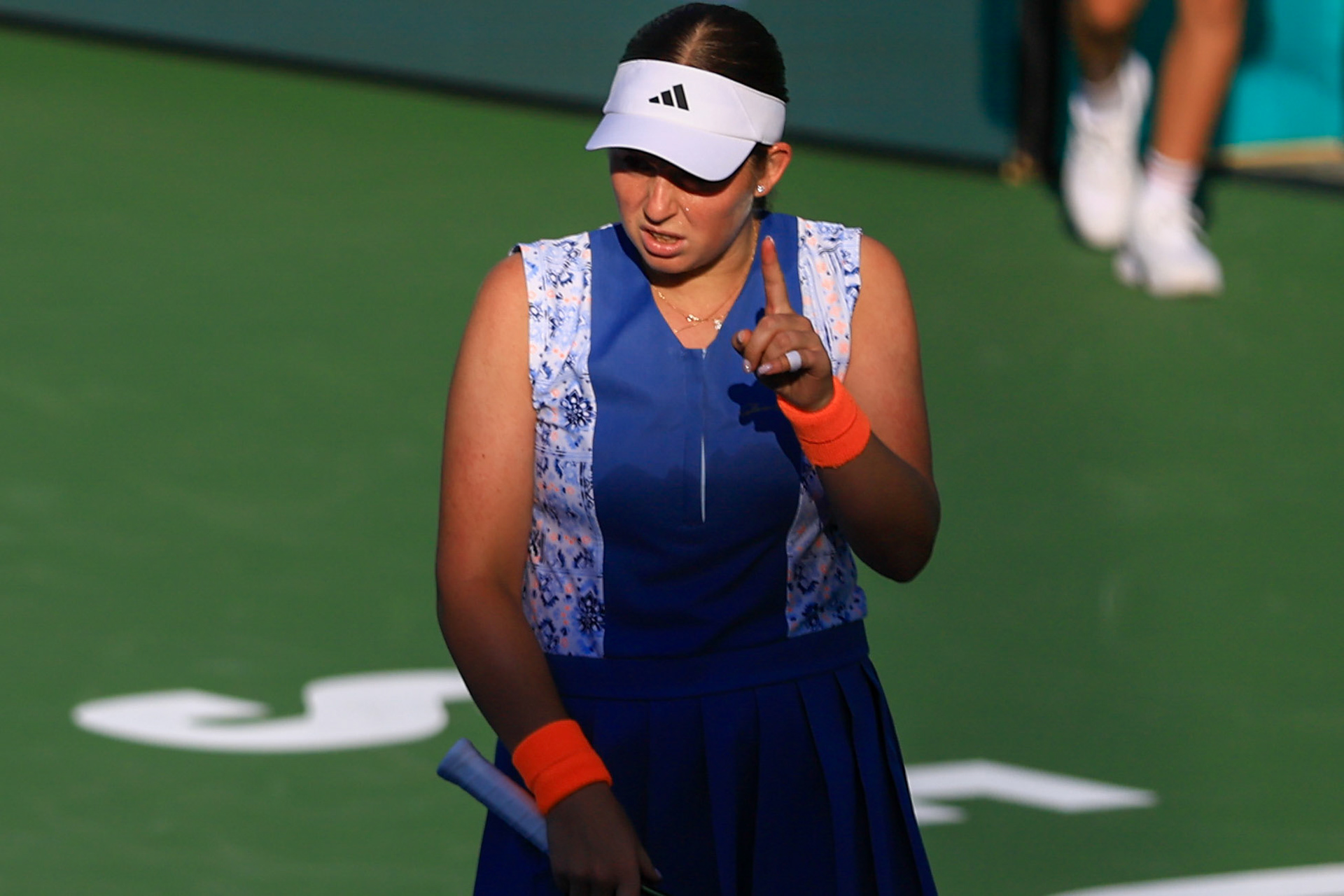 Jelena Ostapenko of Latvia reacts after losing a point against South Korea's Baek Da-yeon during the women's singles 32 match in the Hana Bank Korea Open Tennis at the Olympic Park Tennis Court in Seoul, South Korea, on October 10, 2023. Matrix Images/Lee Kitae