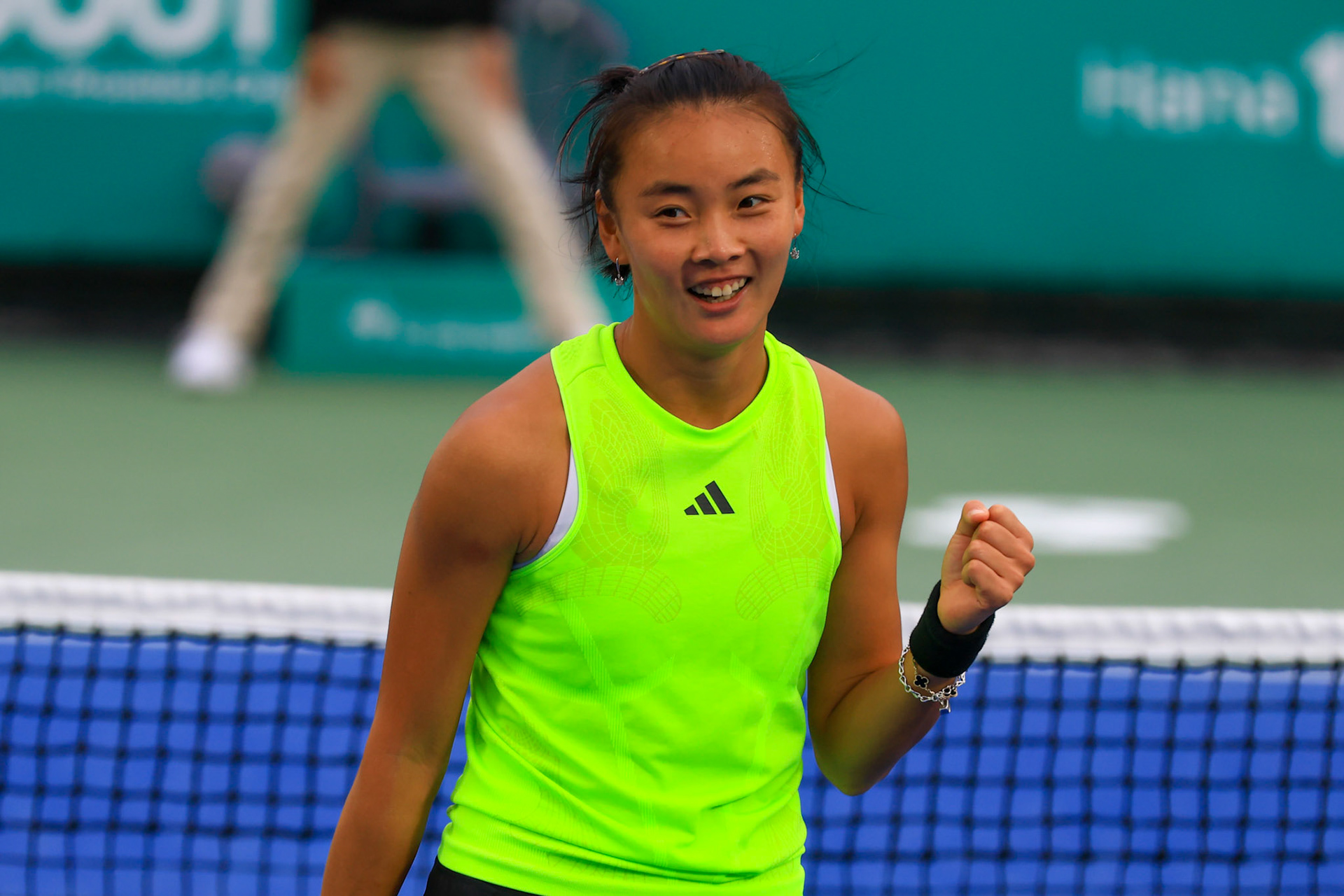 Yue Yuan of China reacts to Jessica Pegula of the United States during their round of singles final match at the Hana Bank Korea Open Tennis Tournament at the Olympic Park Tennis Court in Seoul, South Korea, on October 15, 2023. Matrix Images / Lee Kitae
