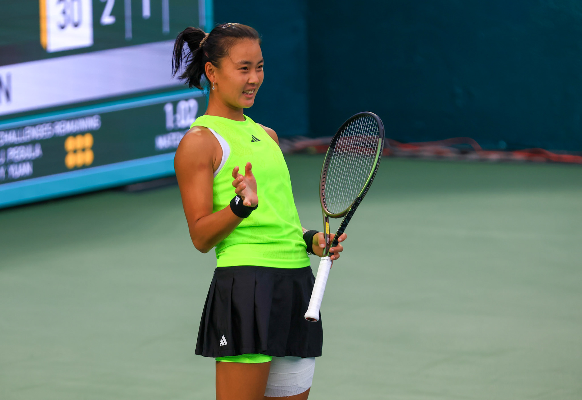 Yue Yuan of China reacts to Jessica Pegula of the United States during their round of singles final match at the Hana Bank Korea Open Tennis Tournament at the Olympic Park Tennis Court in Seoul, South Korea, on October 15, 2023. Matrix Images / Lee Kitae