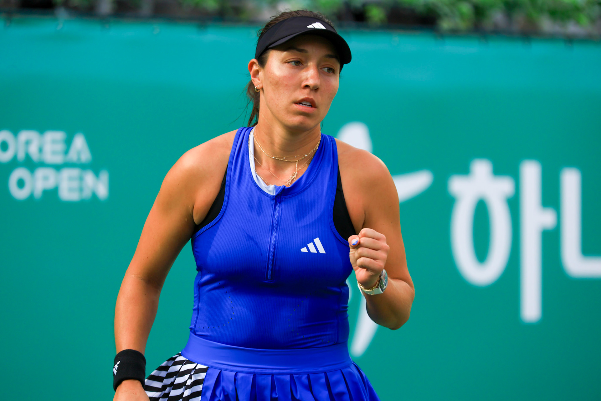 Jessica Pegula of the United States reacts to Yue Yuan of China during their round of singles final match at the Hana Bank Korea Open Tennis Tournament at the Olympic Park Tennis Court in Seoul, South Korea, on October 15, 2023. Matrix Images / Lee Kitae
