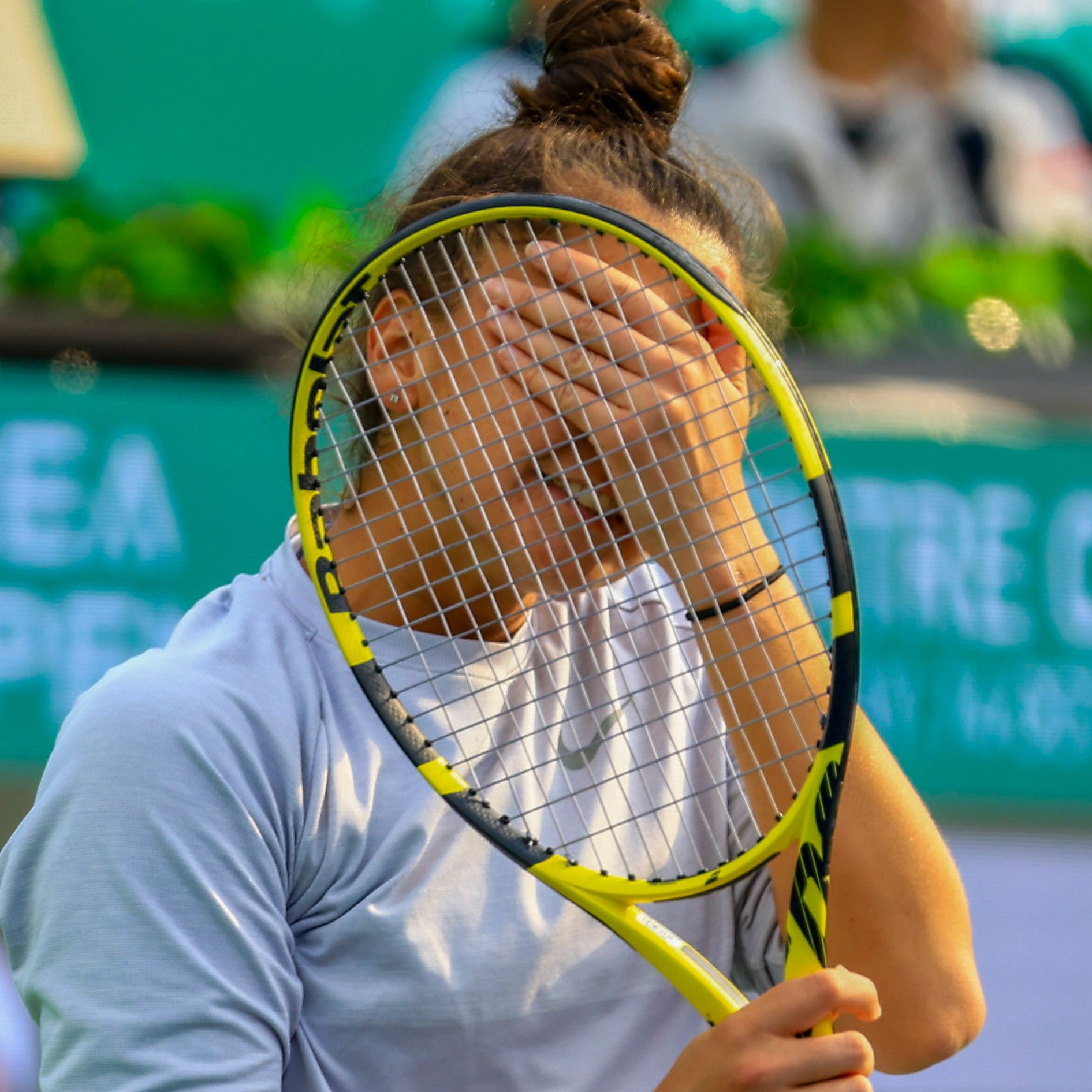 Yue Yuan of China returns to Emina Bektas of the United States during their round of singles semi-final match at the Hana Bank Korea Open Tennis Tournament at the Olympic Park Tennis Court in Seoul, South Korea, on October 14, 2023. Matrix Images / Lee Kitae