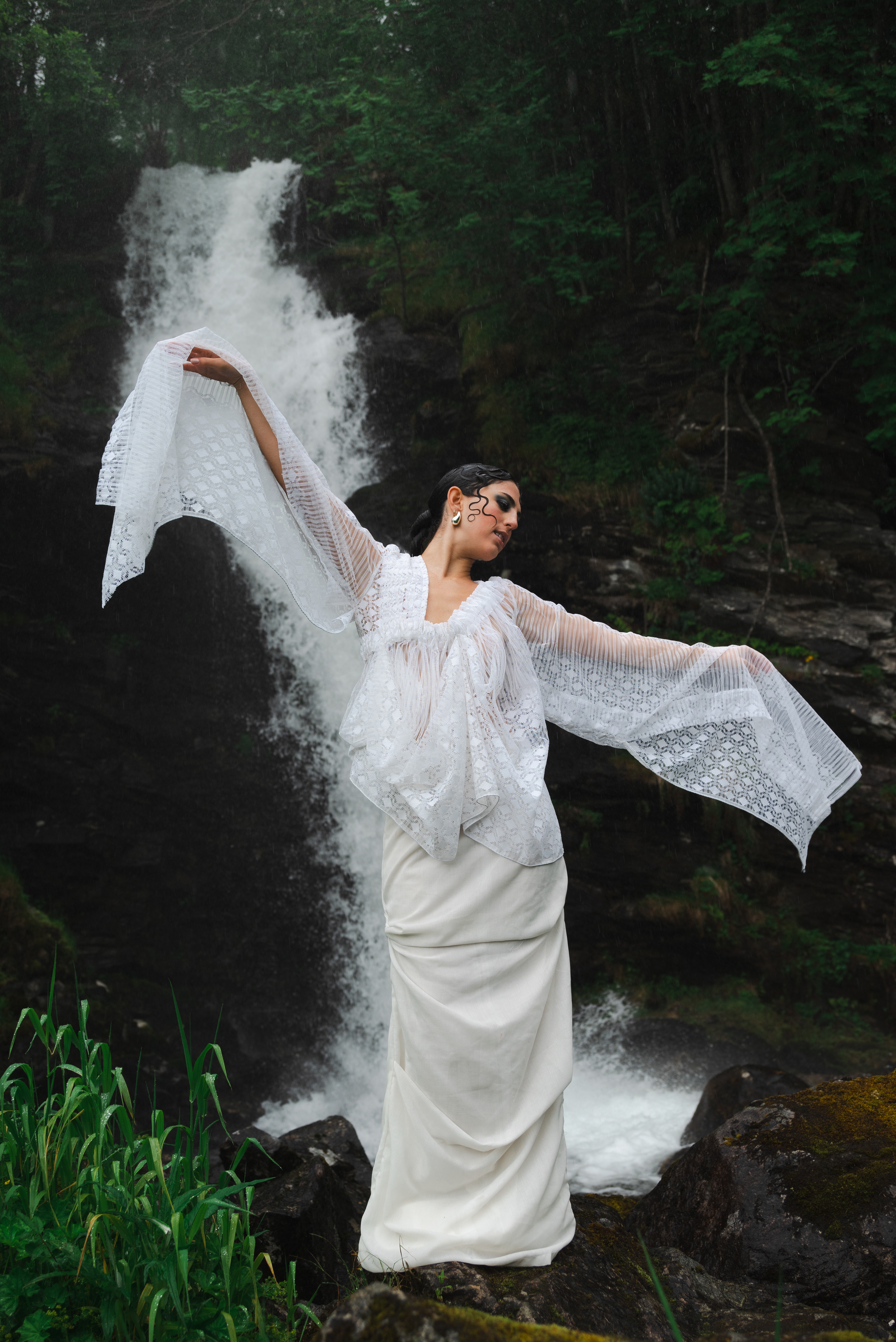 Inspired by the waterfalls of Geiranger, Norway. Model: Jessie Bodner, Photographer: Nick Rader, Hair: Kendall Brumley, Makeup: Dustin Kirby 