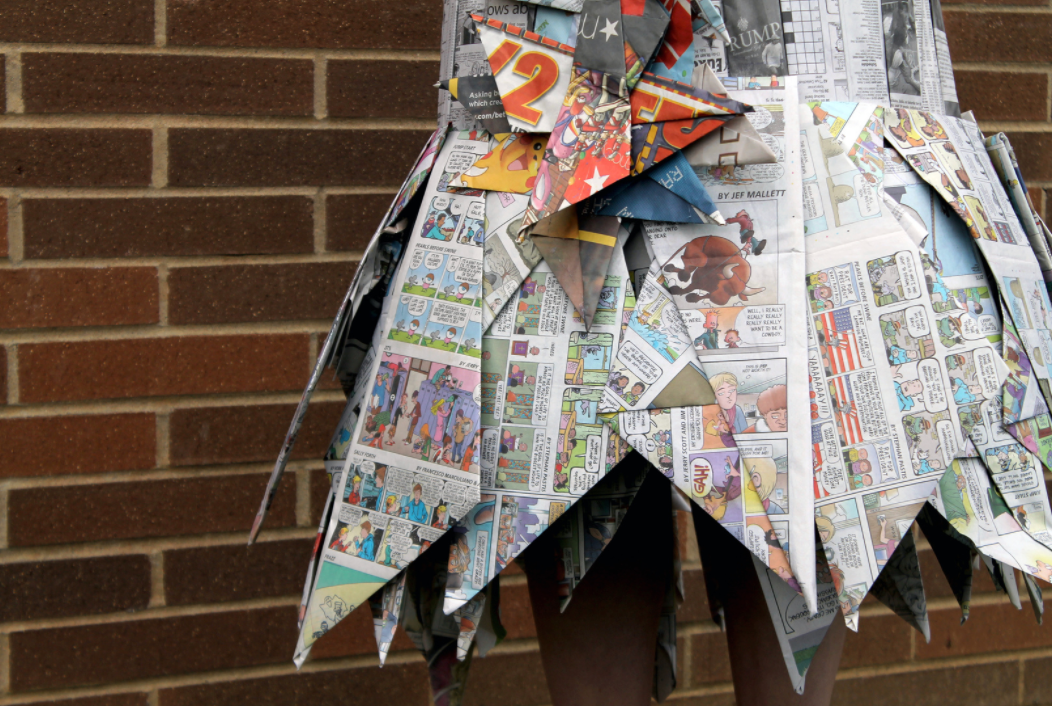 Dress made entirely of newspaper as part of an independent study for innovative fashion 
