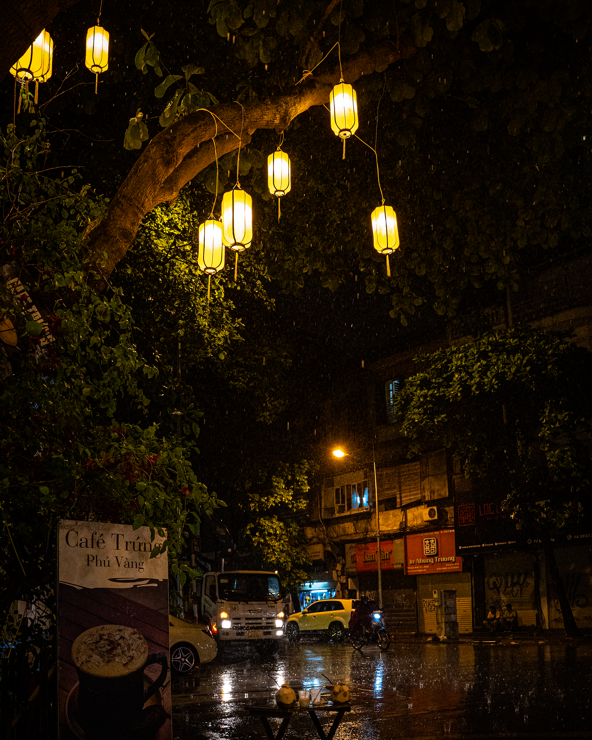 Rainy Night at a Cafe in Hanoi.