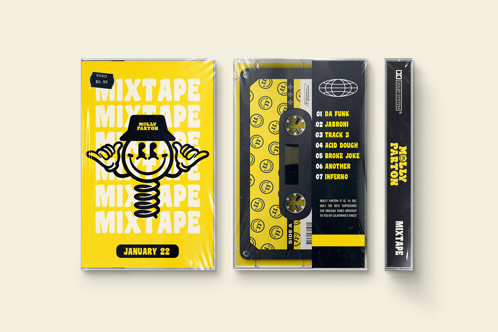 Molly Parton Acid Smiley Early Rave DJ Brand Identity Mixtape Design by Jeffrey Dirkse