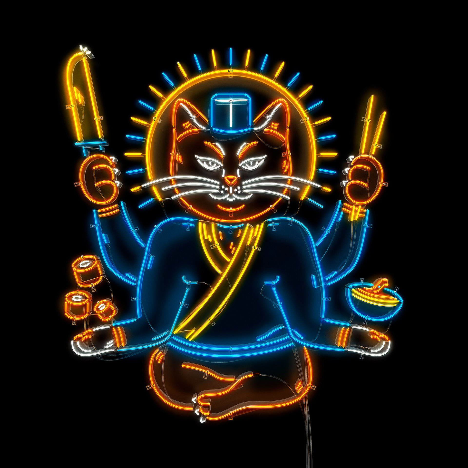 Japanese Sushi Cat Anime Manga Neon Design by Freelance Designer Jeffrey Dirkse