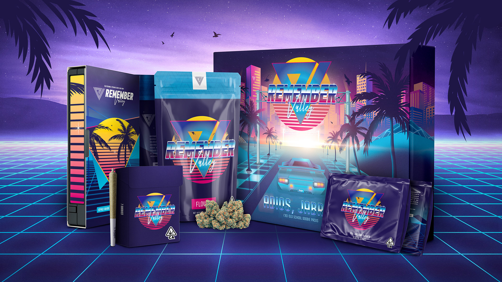 Remember Valley Synthwave Vaporwave Cannaibs Hemp Brand Identity Logo Design by Jeffrey Dirkse