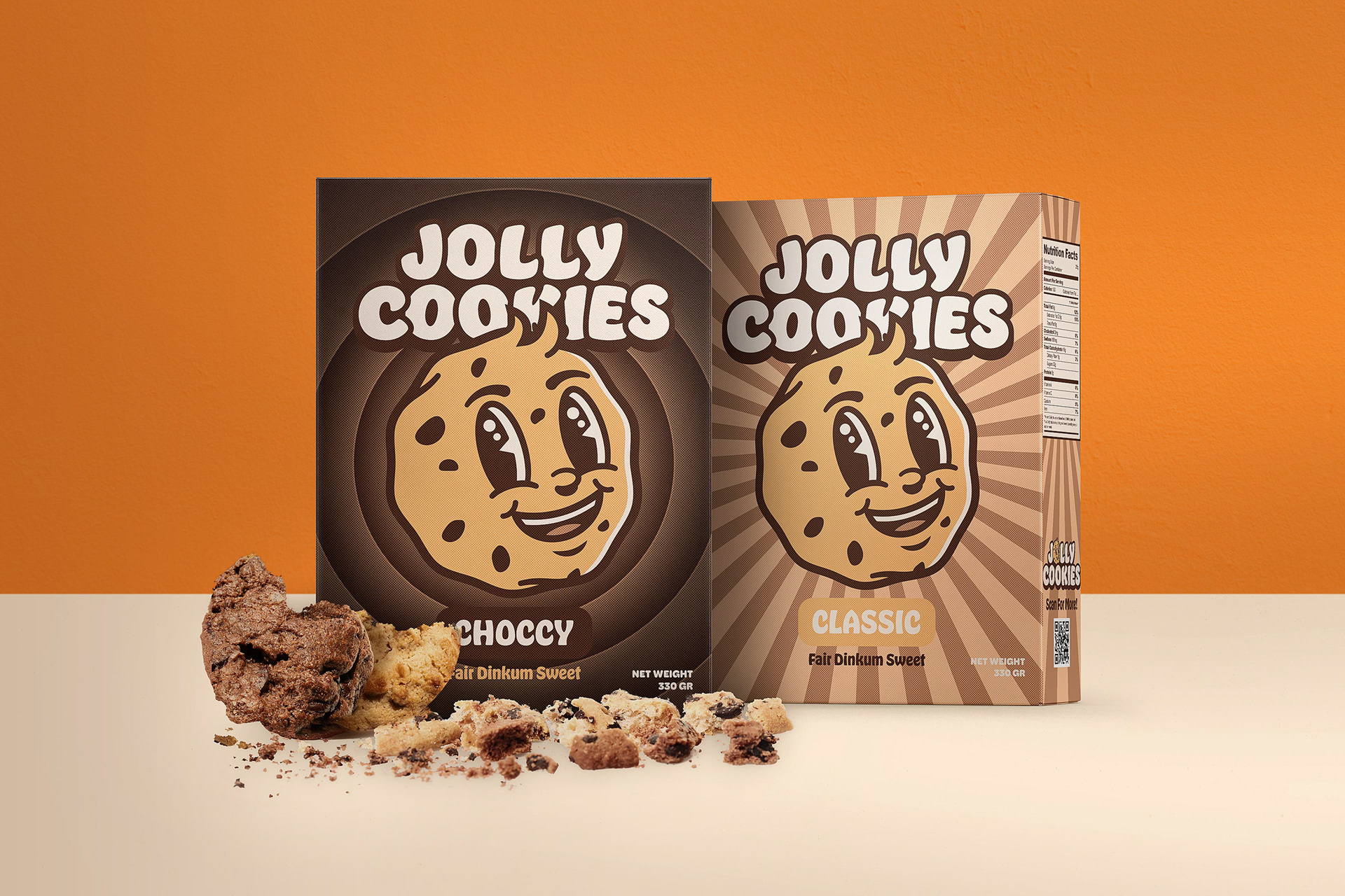 Jolly Cookies - Cookie Shop Chocolate Chip Mascot Logo Design by Freelance Designer Jeffrey Dirkse