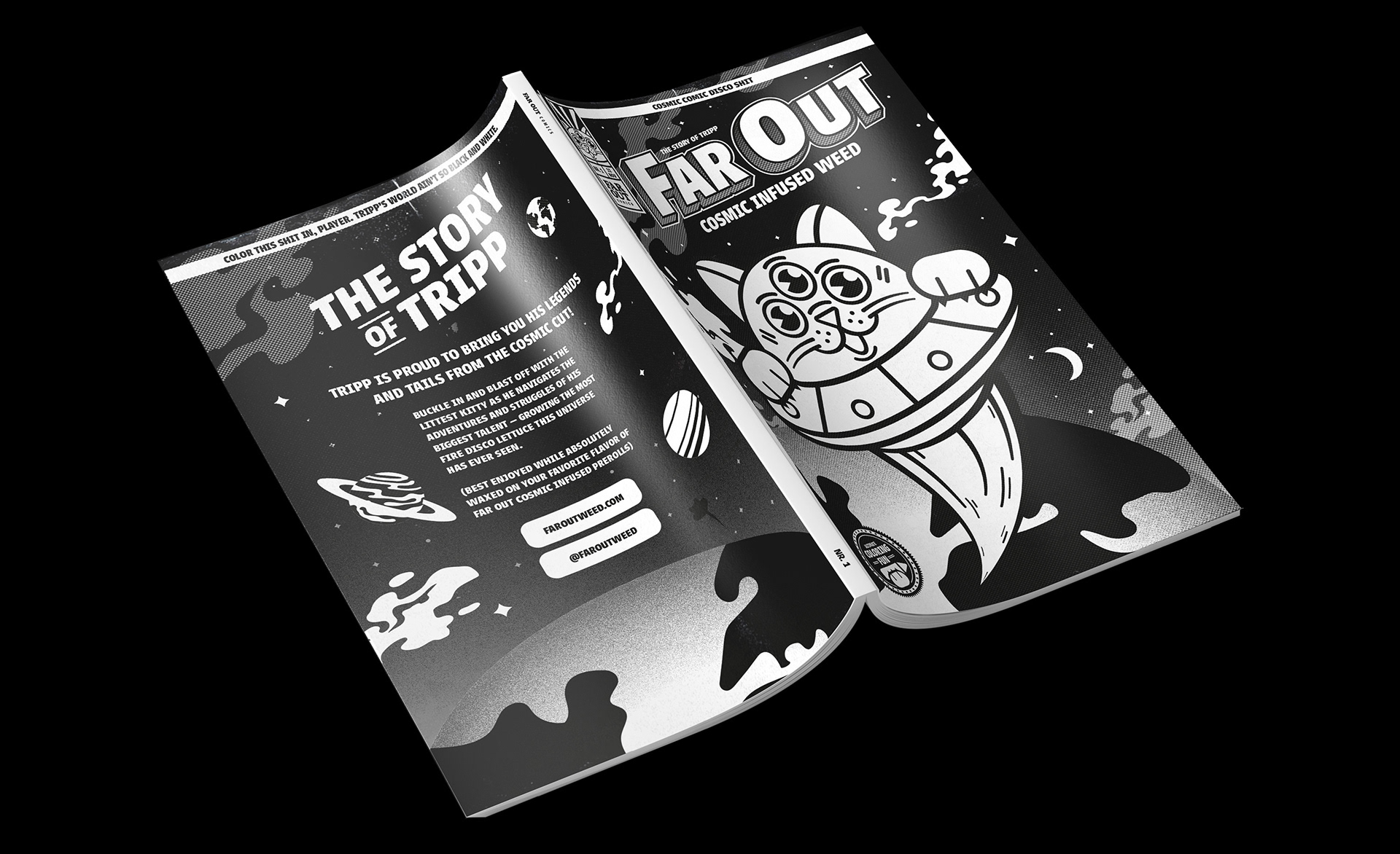 Far Out - Cosmic Infused Weed Cat Marijuana Trip Psychedelic Vape Design by Freelance Designer Jeffrey Dirkse