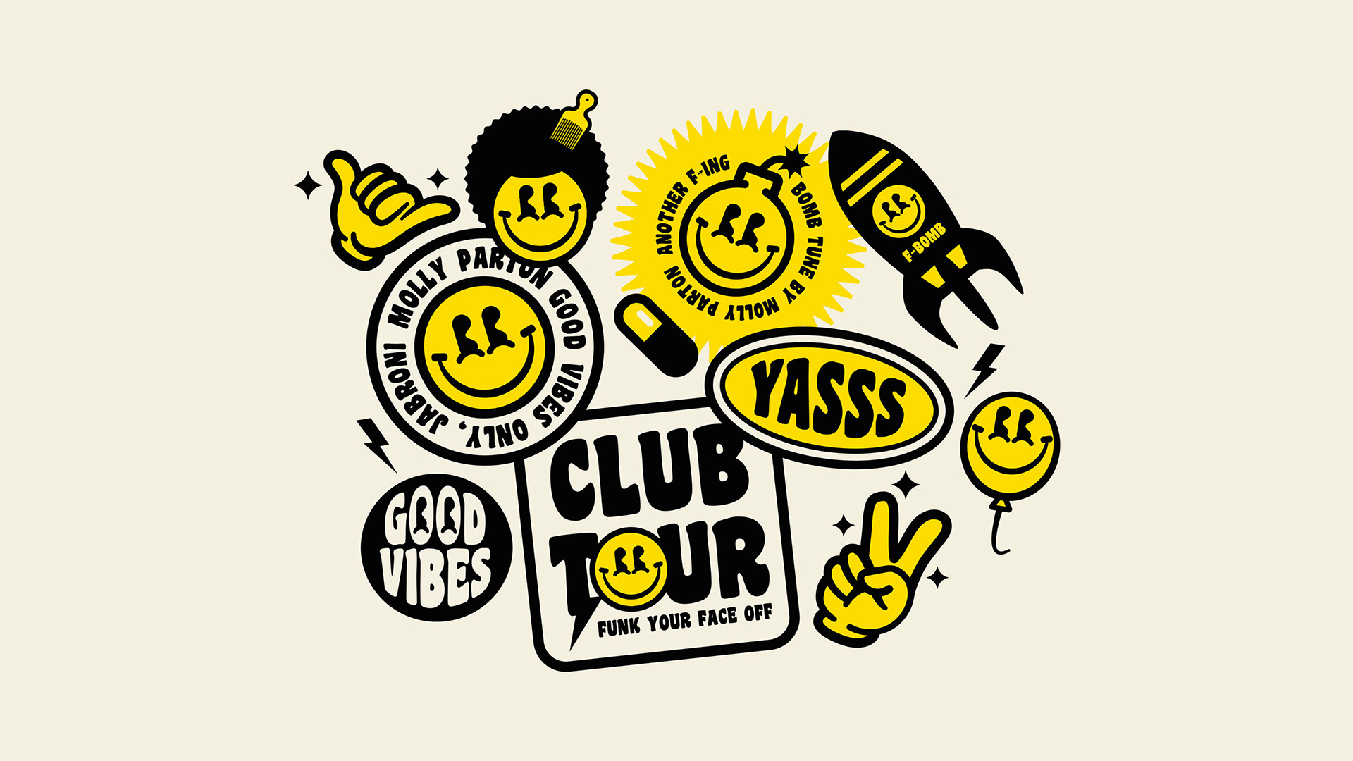 Molly Parton Acid Smiley Early Rave DJ Brand Identity Design by Freelance Designer Jeffrey Dirkse