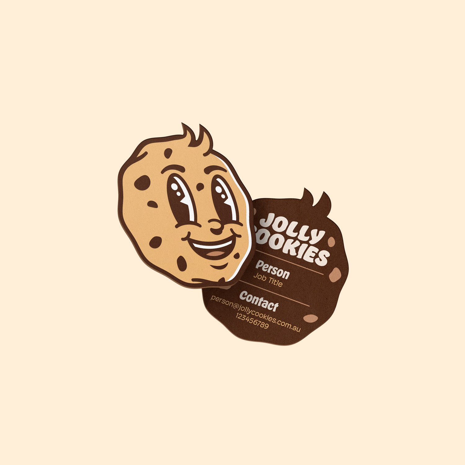 Jolly Cookies - Cookie Shop Chocolate Chip Mascot Logo Design by Freelance Designer Jeffrey Dirkse