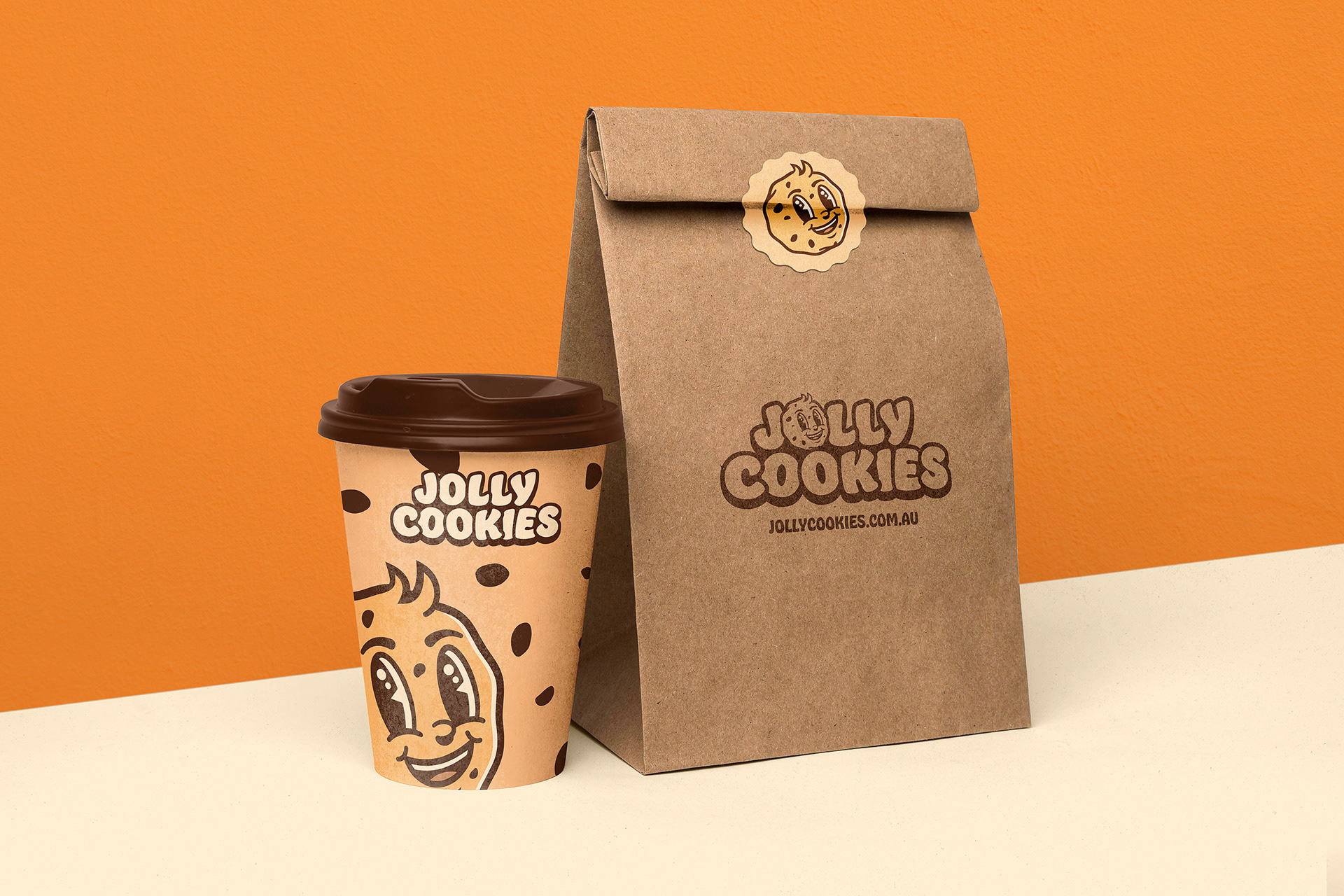Jolly Cookies - Cookie Shop Chocolate Chip Mascot Logo Design by Freelance Designer Jeffrey Dirkse