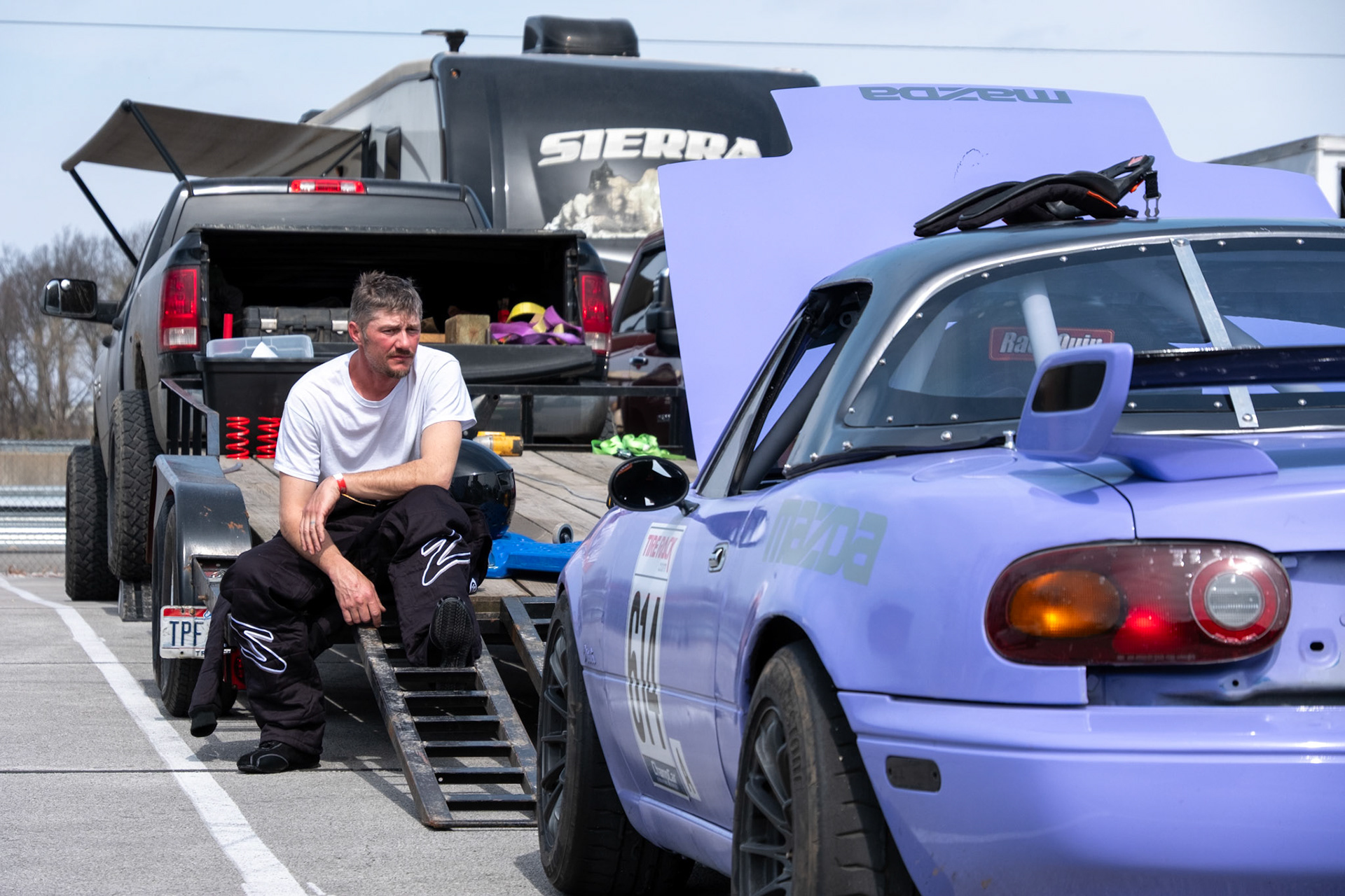 A team works on their car prior to their race at NCM Motorsports on March 14.