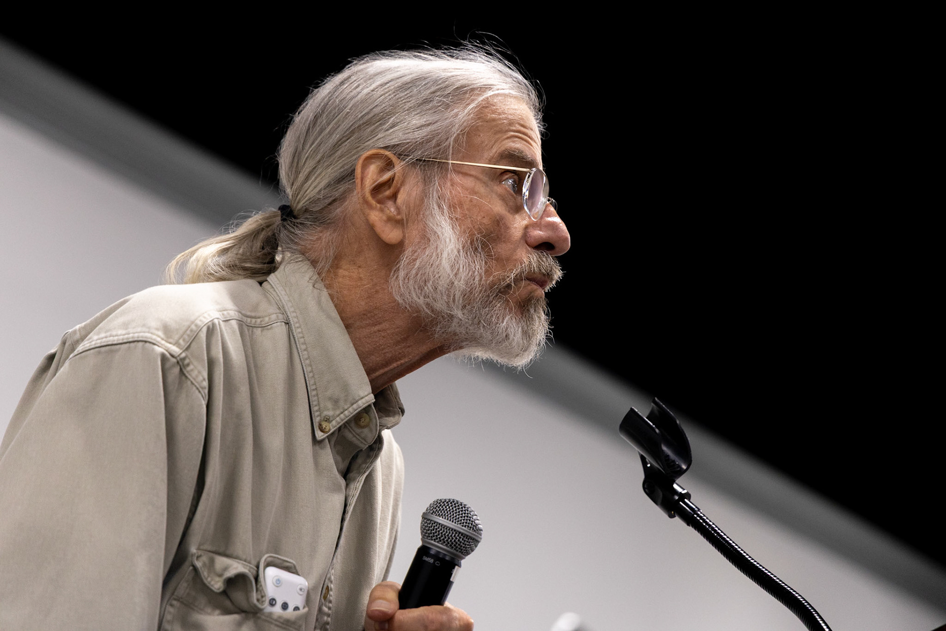 Kyle Ellison, a veteran and former Probation &amp; Parole Officer for the Kentucky Department of Corrections (KDOC), speaks at the town hall meeting put on by the Kentucky Citizens for Democracy (KCfD) group in Leitchfield, Ky. on Sept. 4, 2025, as a guest speaker. Ellison shared a presentation with information about the Grayson County Detention Center and its connections with Immigration and Customs Enforcement (ICE).