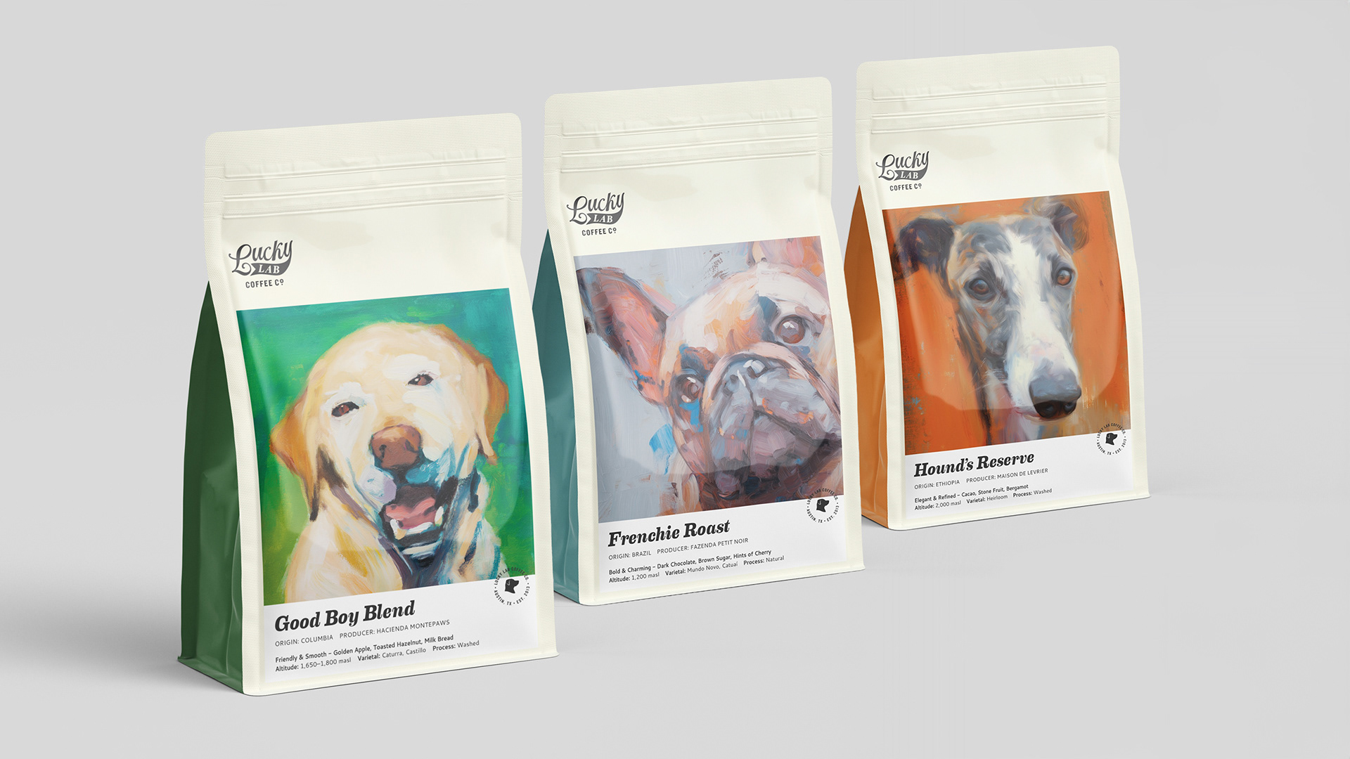 "Artist Series" Packaging with 3 Unique Pup Paintings