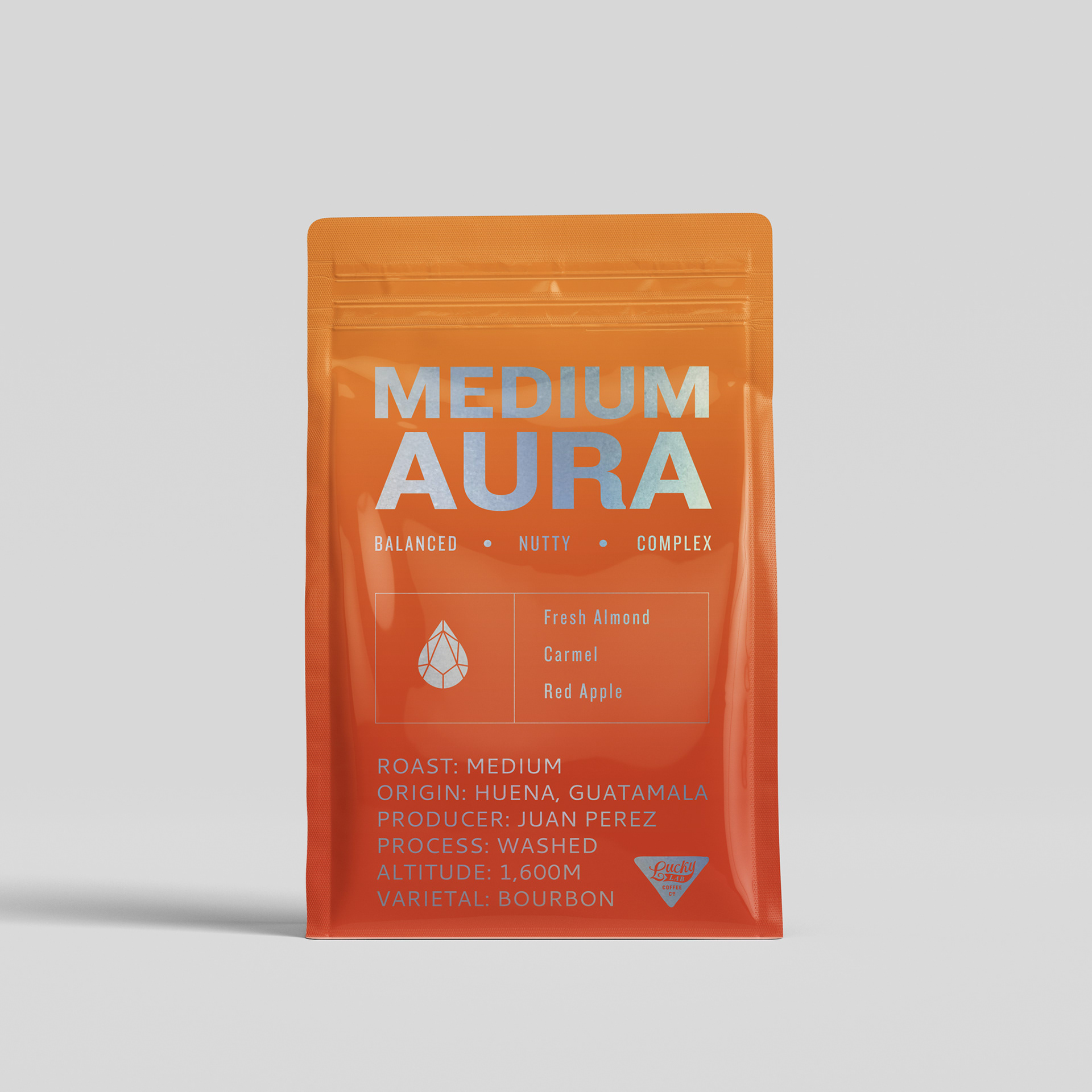 Medium Aura Packaging Concept with Tonal Gradient & Metallic Lettering