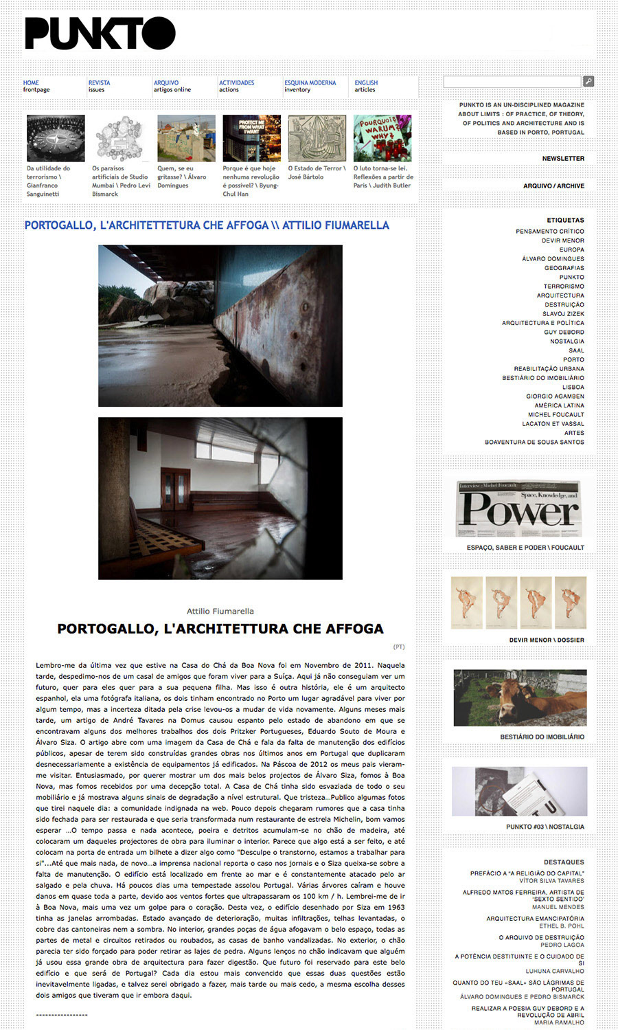 PUNKTO MAGAZINE "Portogallo, l'architettura che affoga" (text and images)