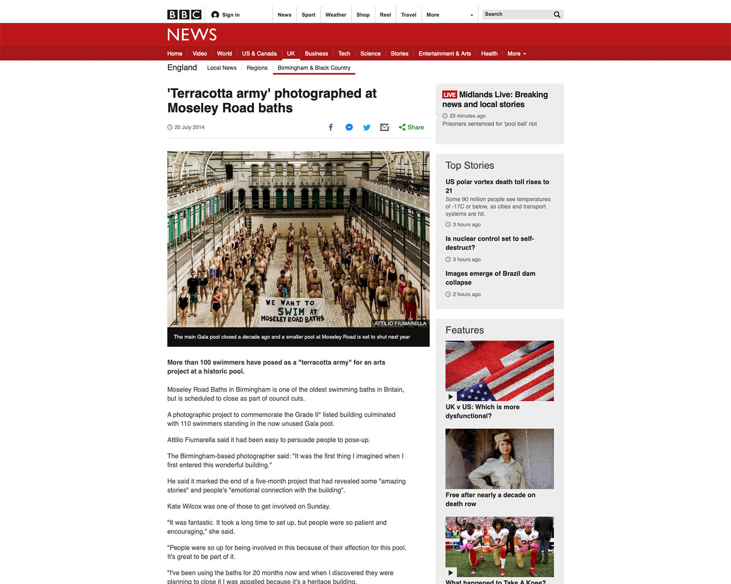 NEWS 20.07.2014 BBC News about "The 100 Swimmers" shoots.