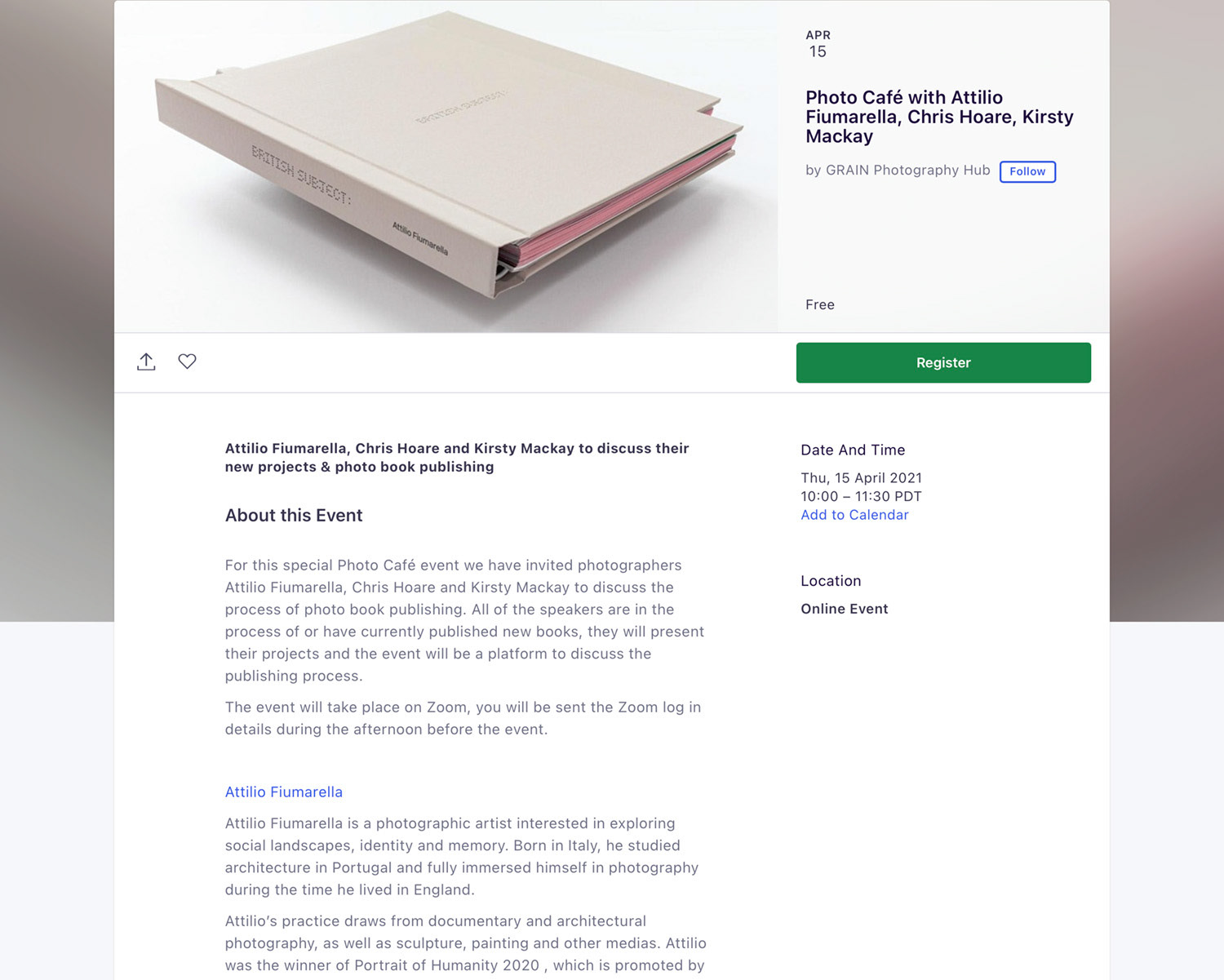 TALK 15.04.2021 : Photo Café with Attilio Fiumarella, Chris Hoare, Kirsty Mackay