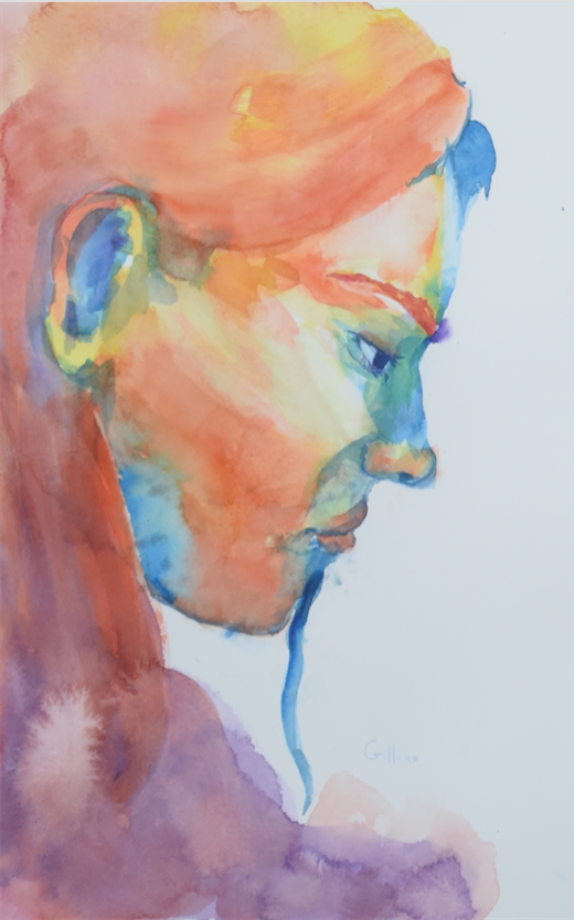 a rainbow watercolour portrait of a girl.