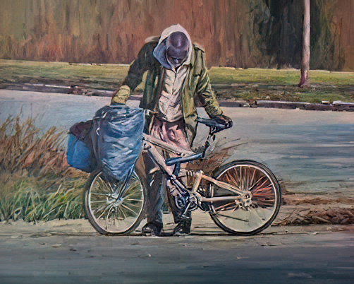 His Assets: 20x30" Acrylic on Birchwood