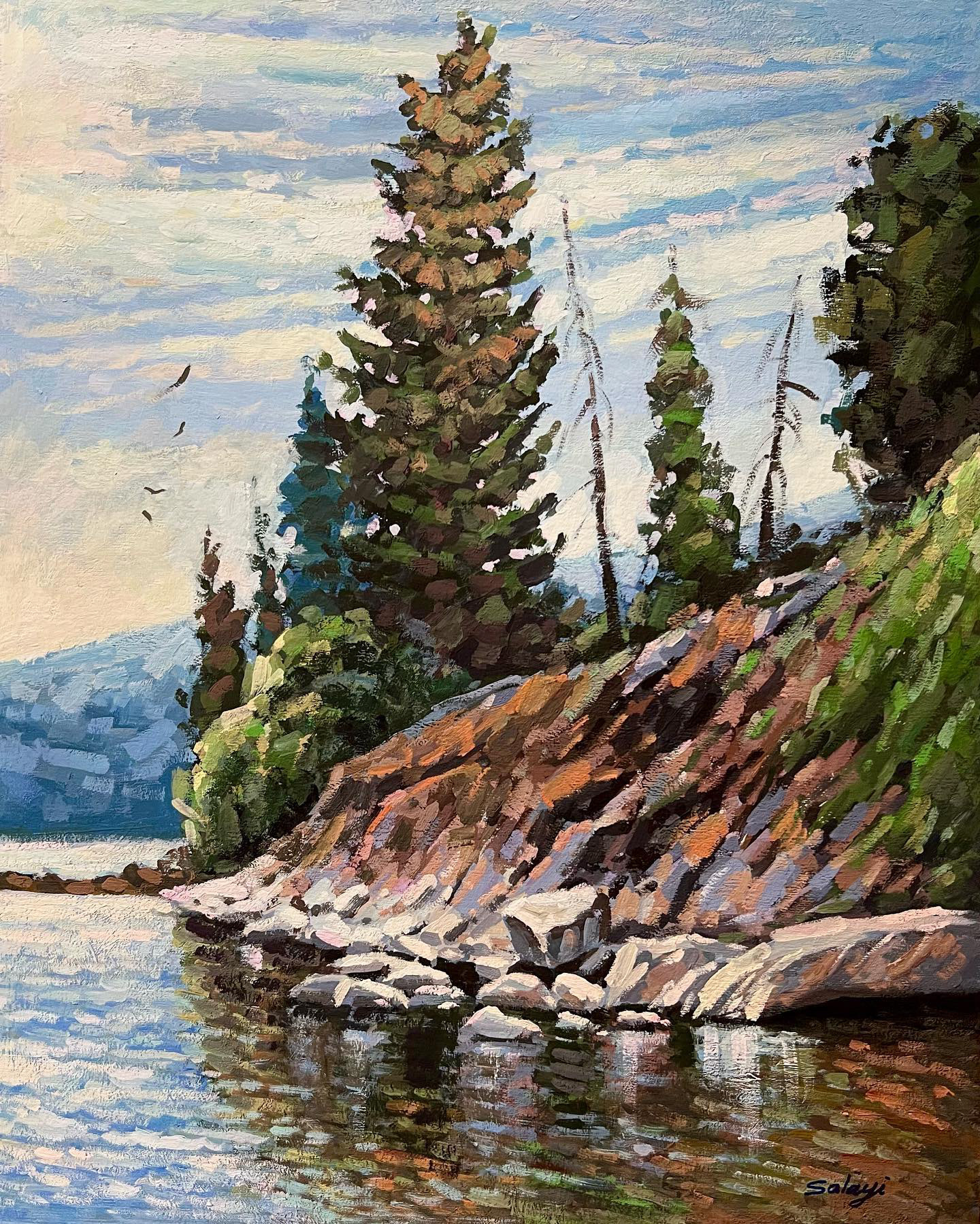 Canadian Serenity: 16x20” Gouache &Casein on Birch Wood