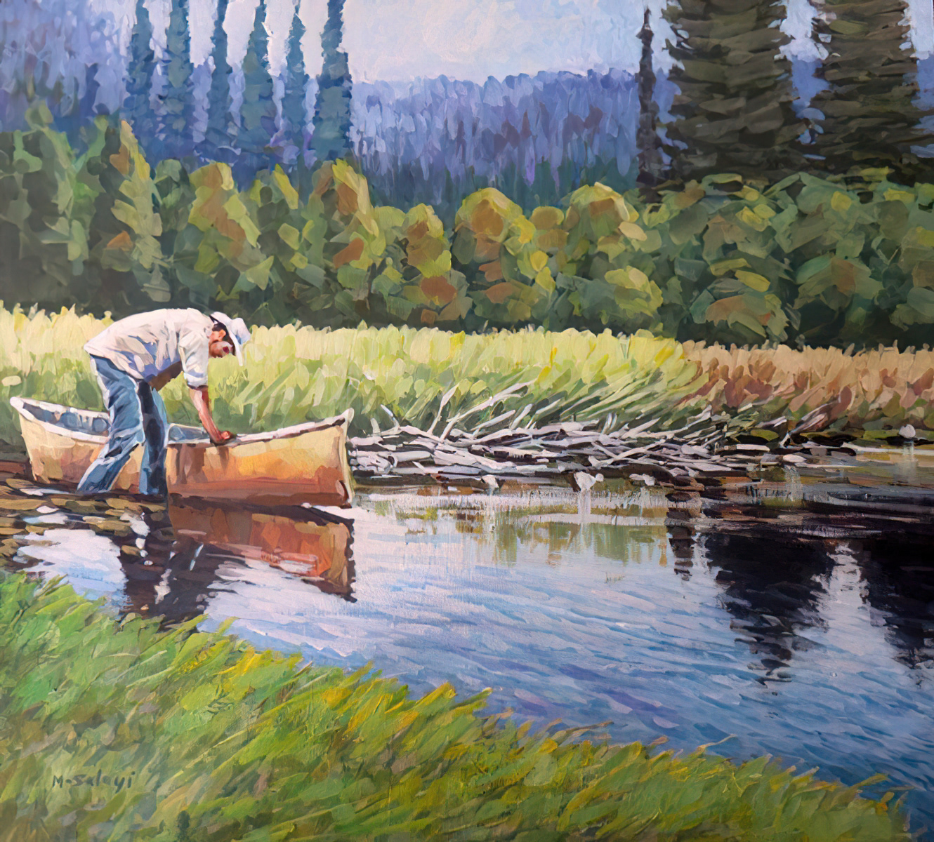 Canoe Man: 16x20" Gouache on Birchwood