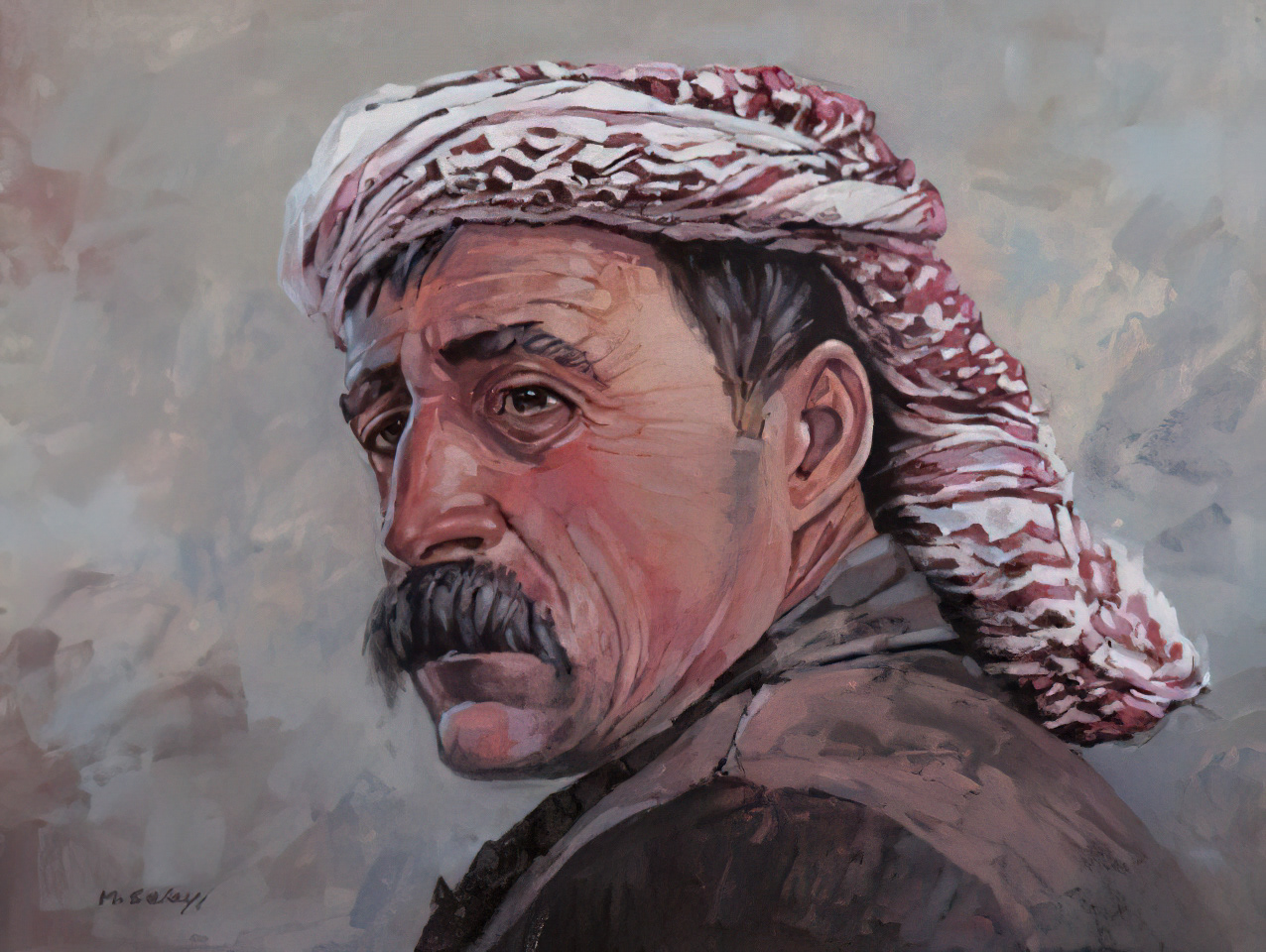 Kurdish Man: 16x20" Gouache on Birchwood