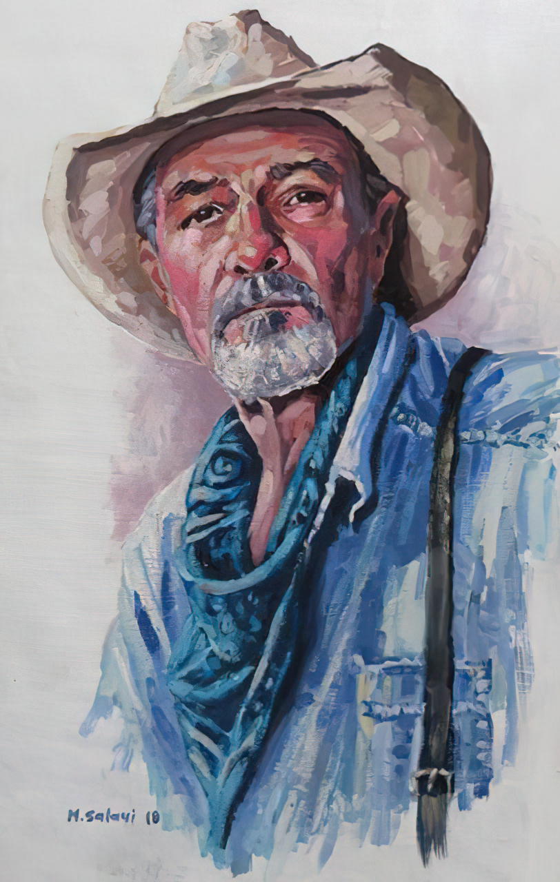 White Hat: 18x14" Gouache on Birchwood