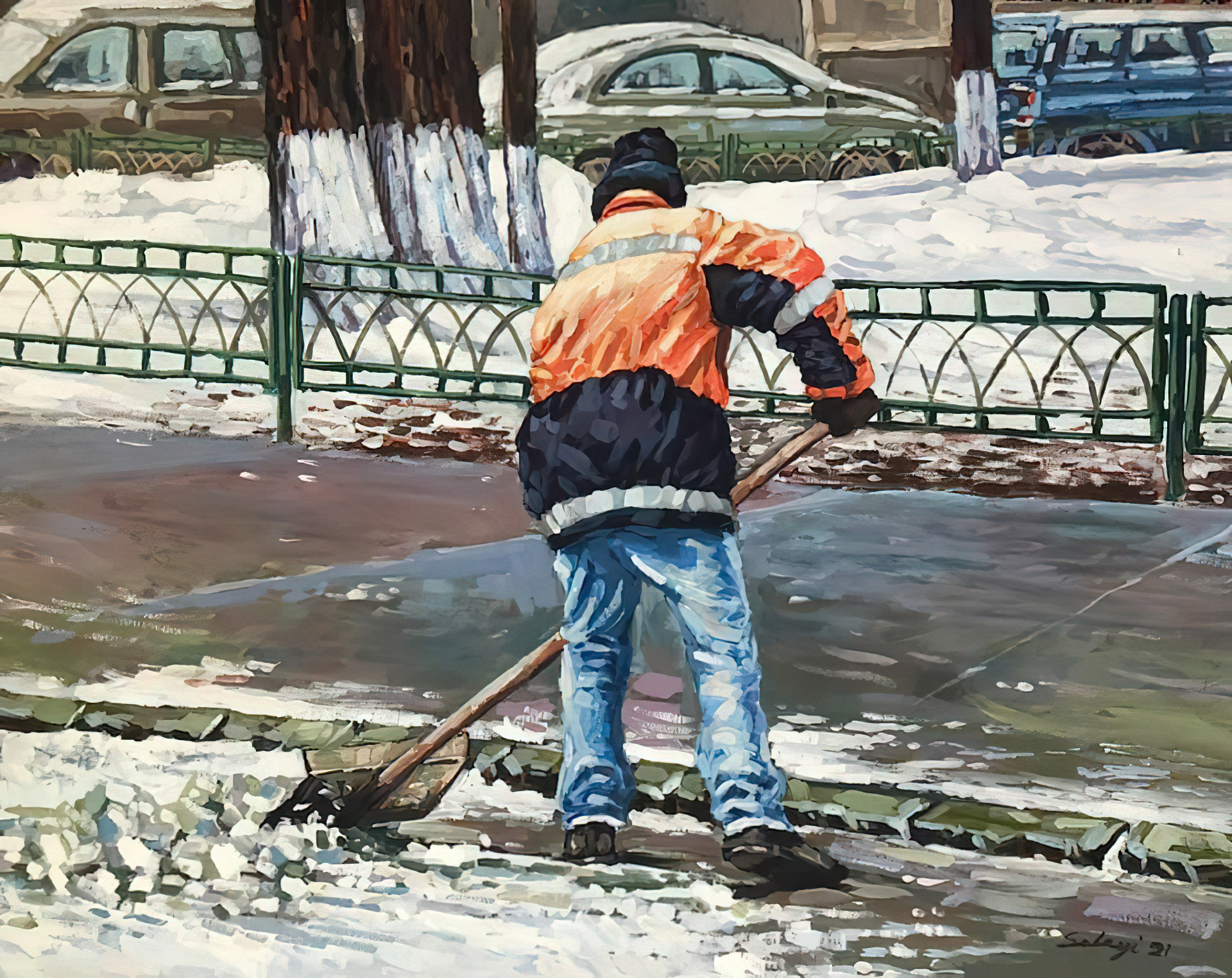 The Labourer: 16x20" Casein on Birchwood