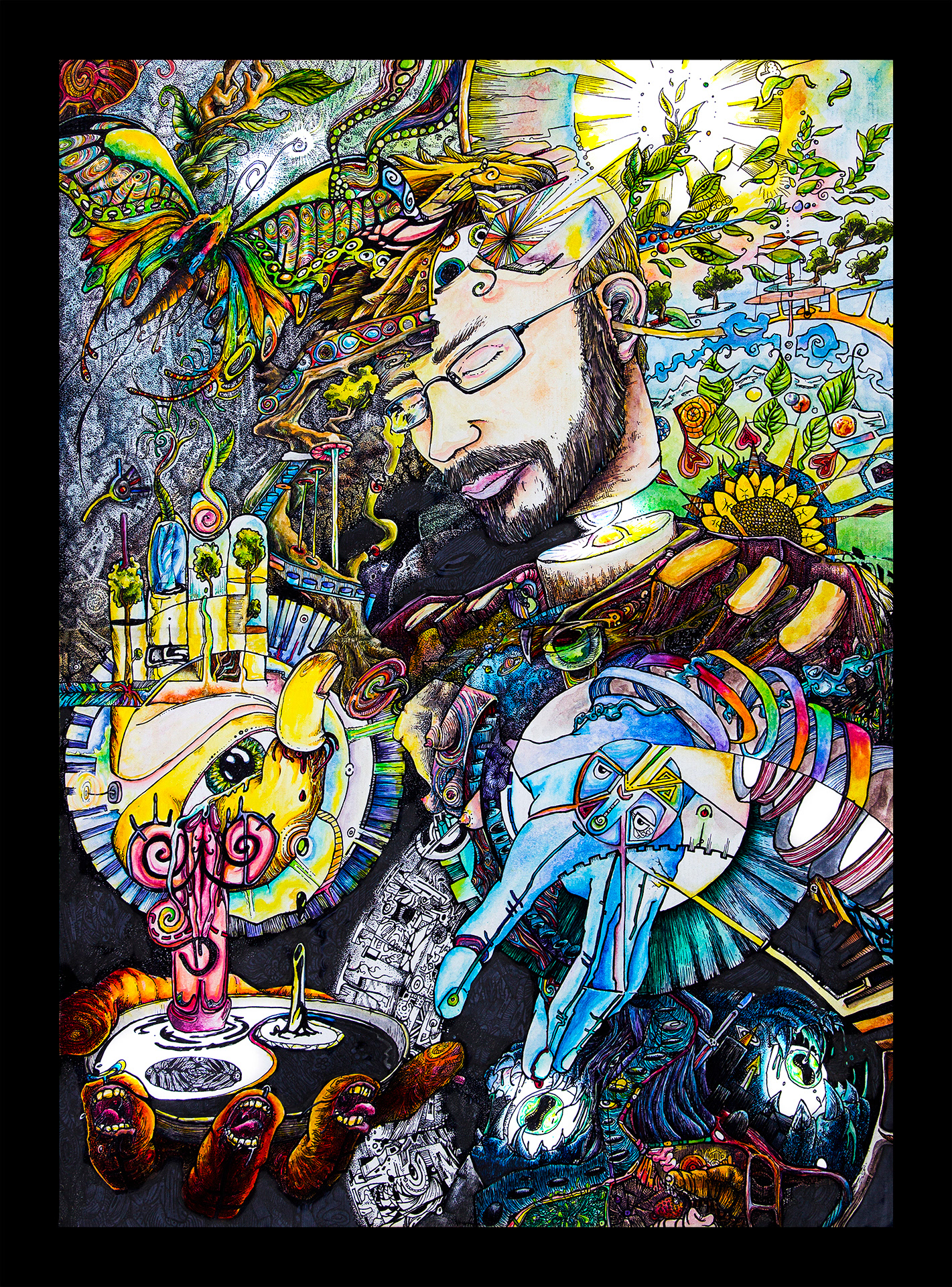 Selbstportrait 2018 - Mixed Media im Skizzenbuch