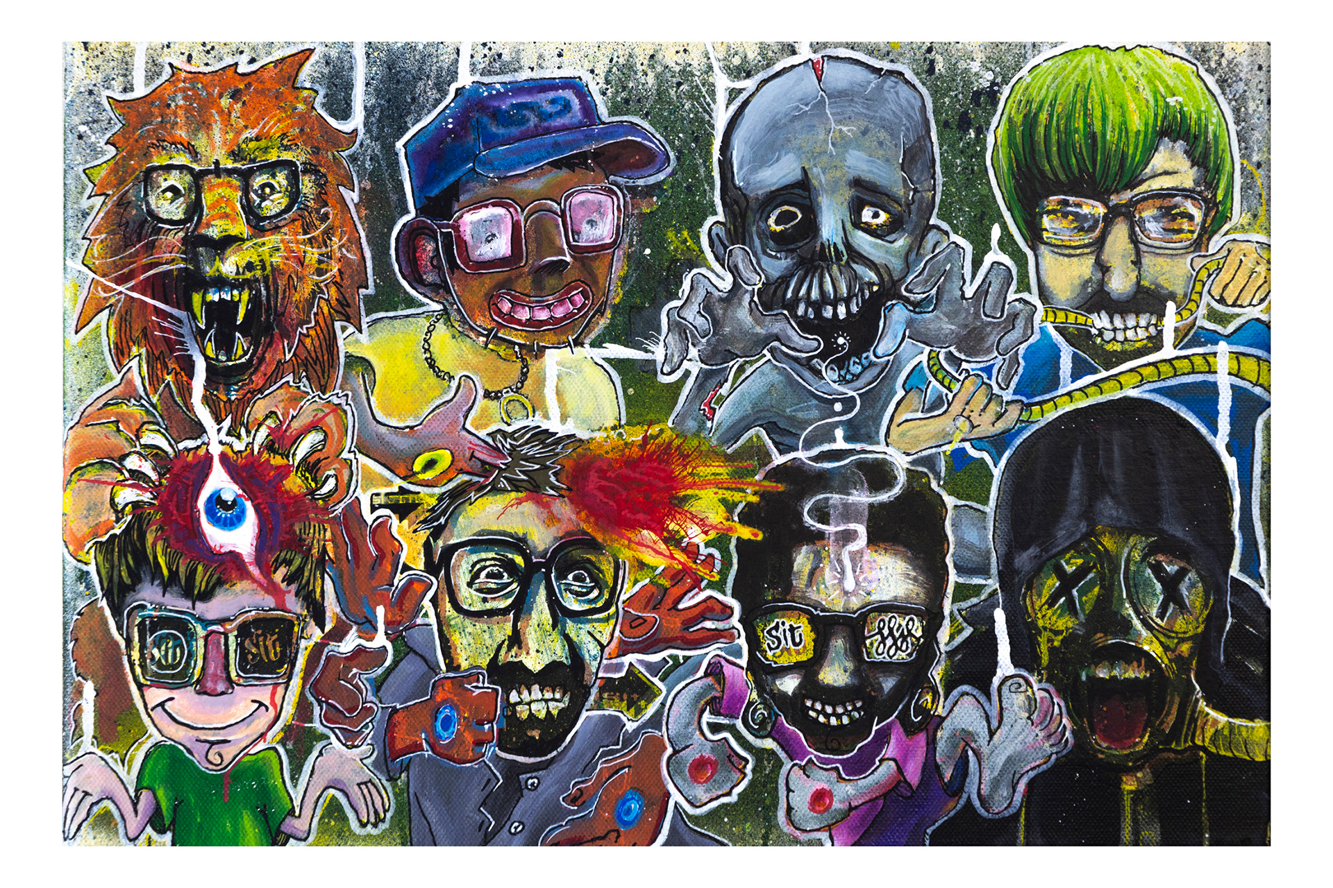 Headhunters – 2023, Acryl, Collage auf Leinwand, Keilrahmen, 40x30 cm, Sit atLiberty Collab