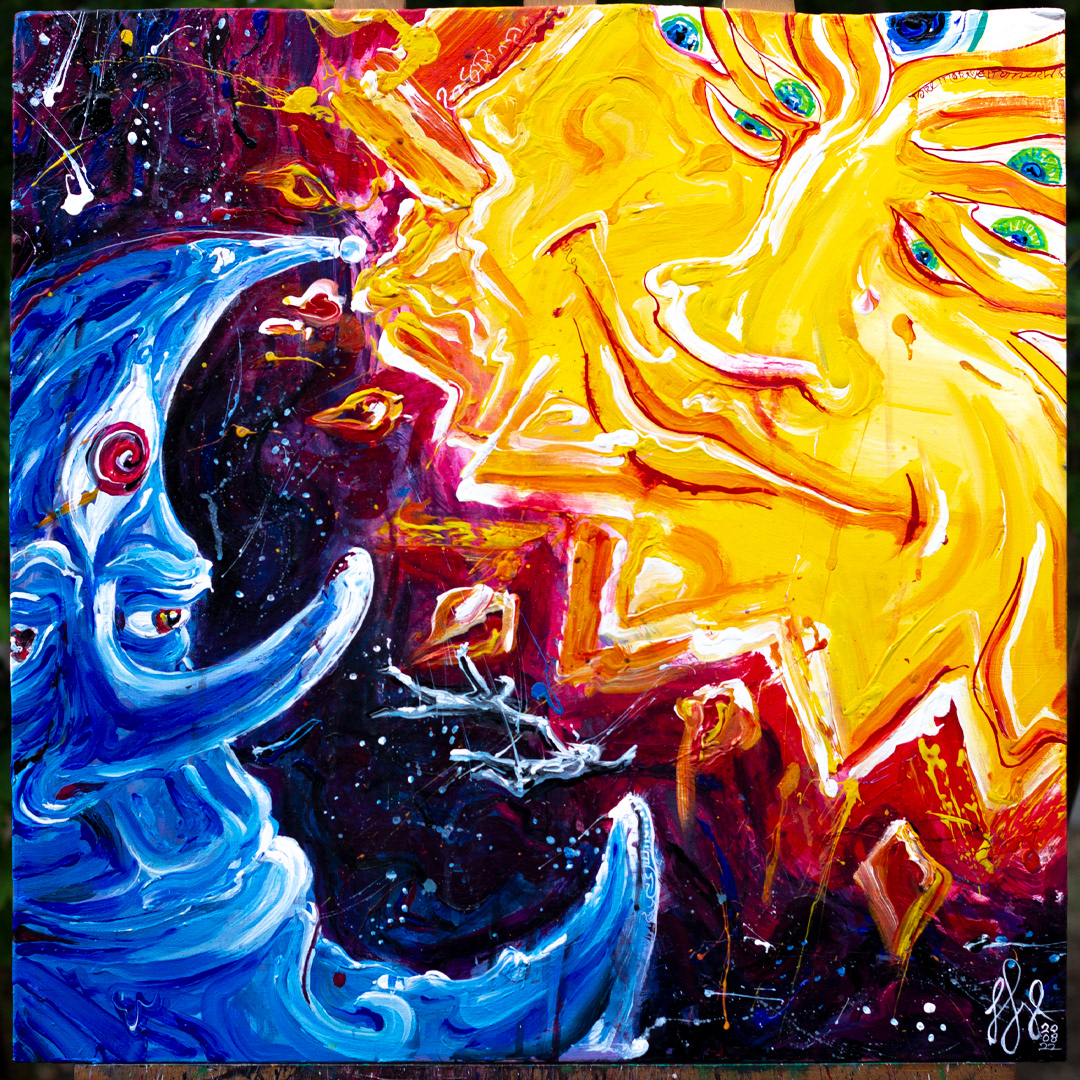 Zwischen Tag und Nacht - Acryl auf Leinwandboard 63x63cm Live Painting - Voodrock Festival 2022