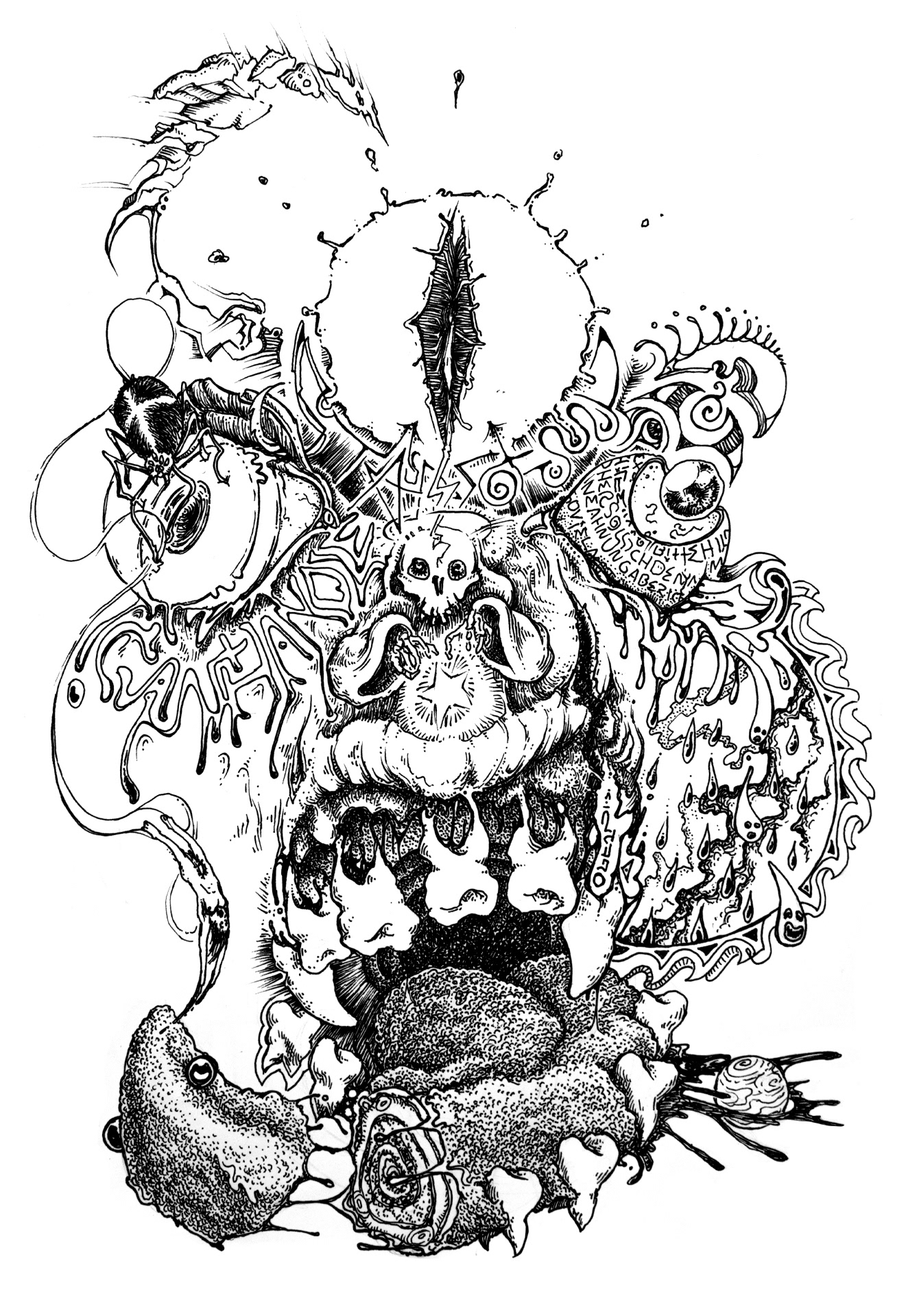 Im Angesicht des Todes – 2024, Marker auf Papier, 32×24 cm inkl. Rahmen