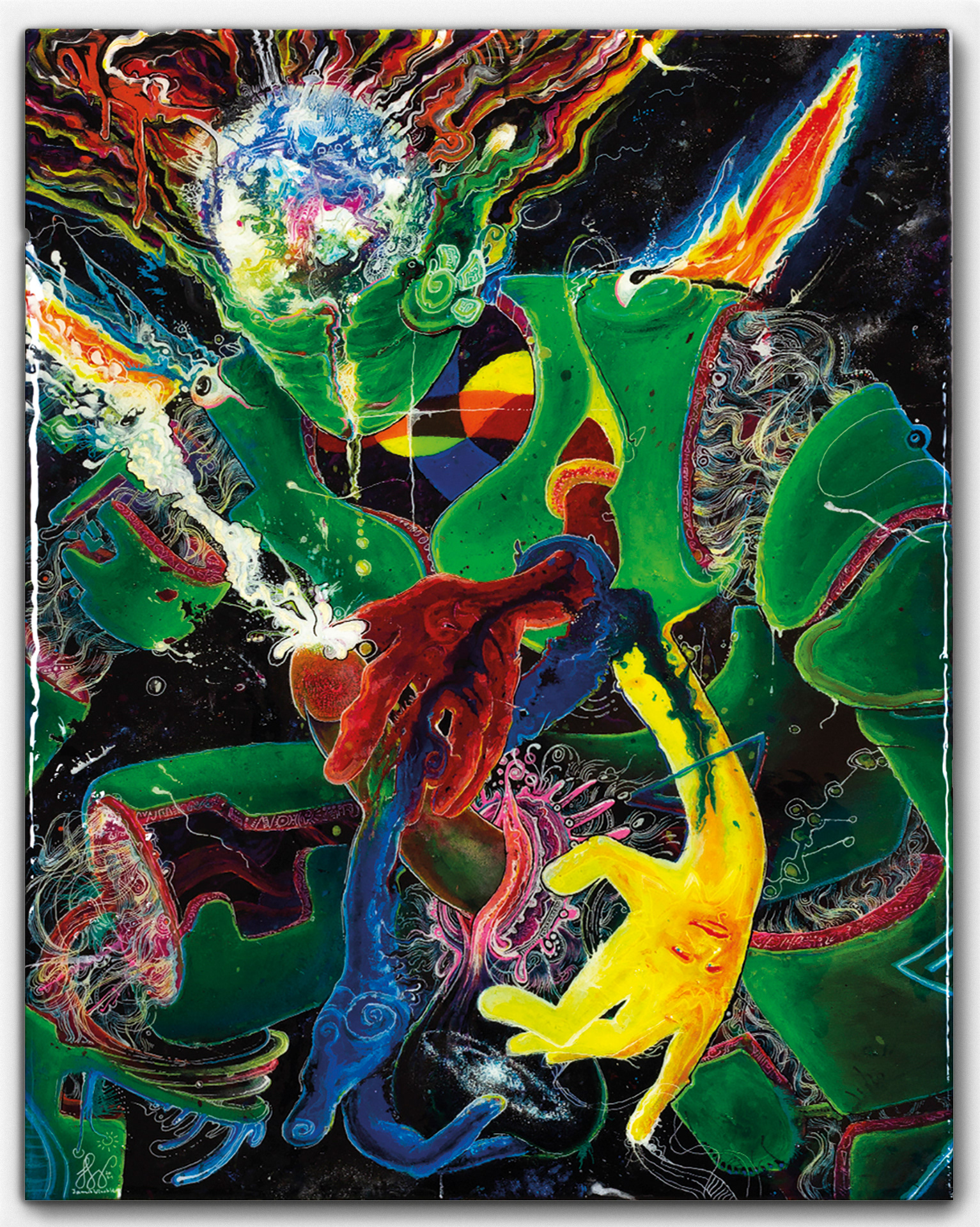 Jenseits des Orgasmus – 2021, Mixed Media auf Leinwand in Epoxidharz, Keilrahmen, 80 x 60 cm