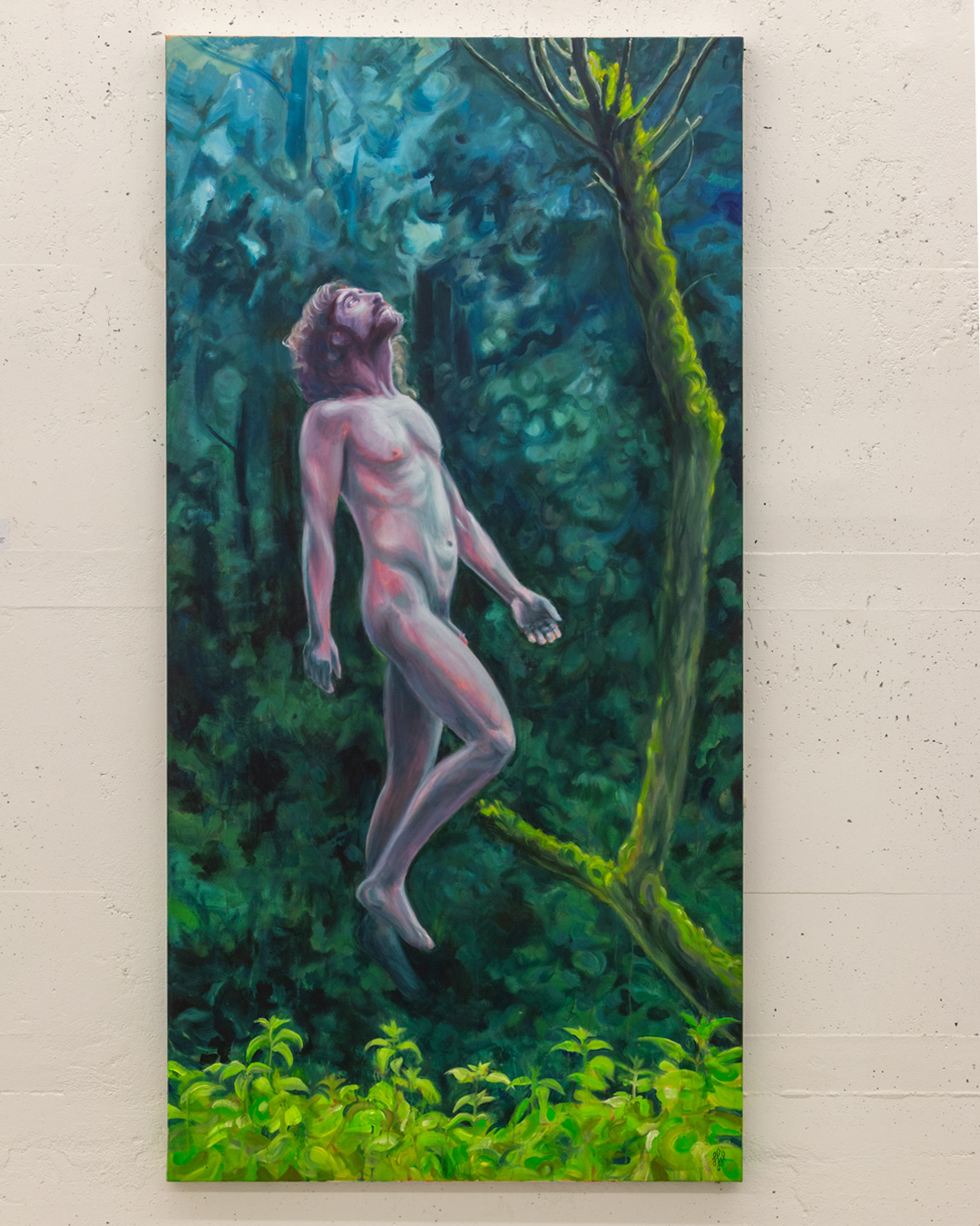 K. im Wald  – 2025, Acryl auf Leinwand, 200×100 cm
