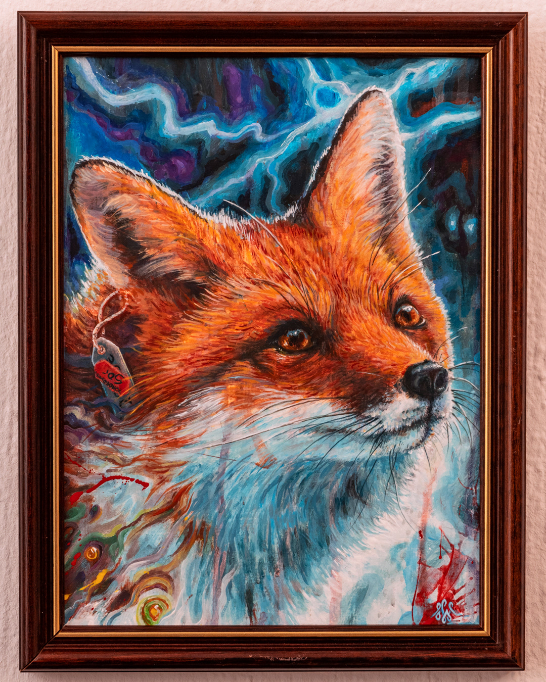 Fuchspelz - 2025. Acryl auf Karton, 26×20 inkl. Rahmen