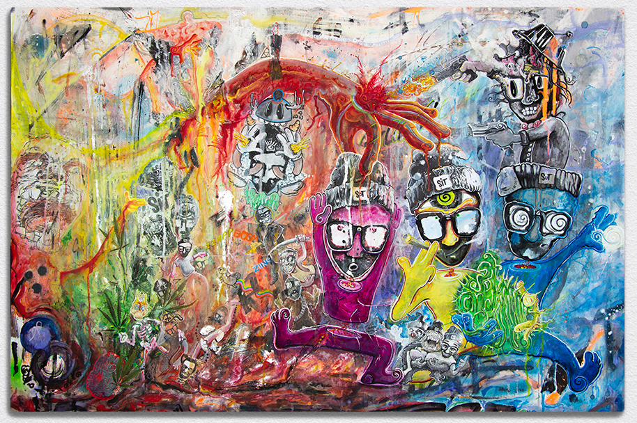 Sot Sit Sut – 2023, Acryl, Collage auf Leinwand, Keilrahmen, 120×80 cm, Sit atLiberty Collab